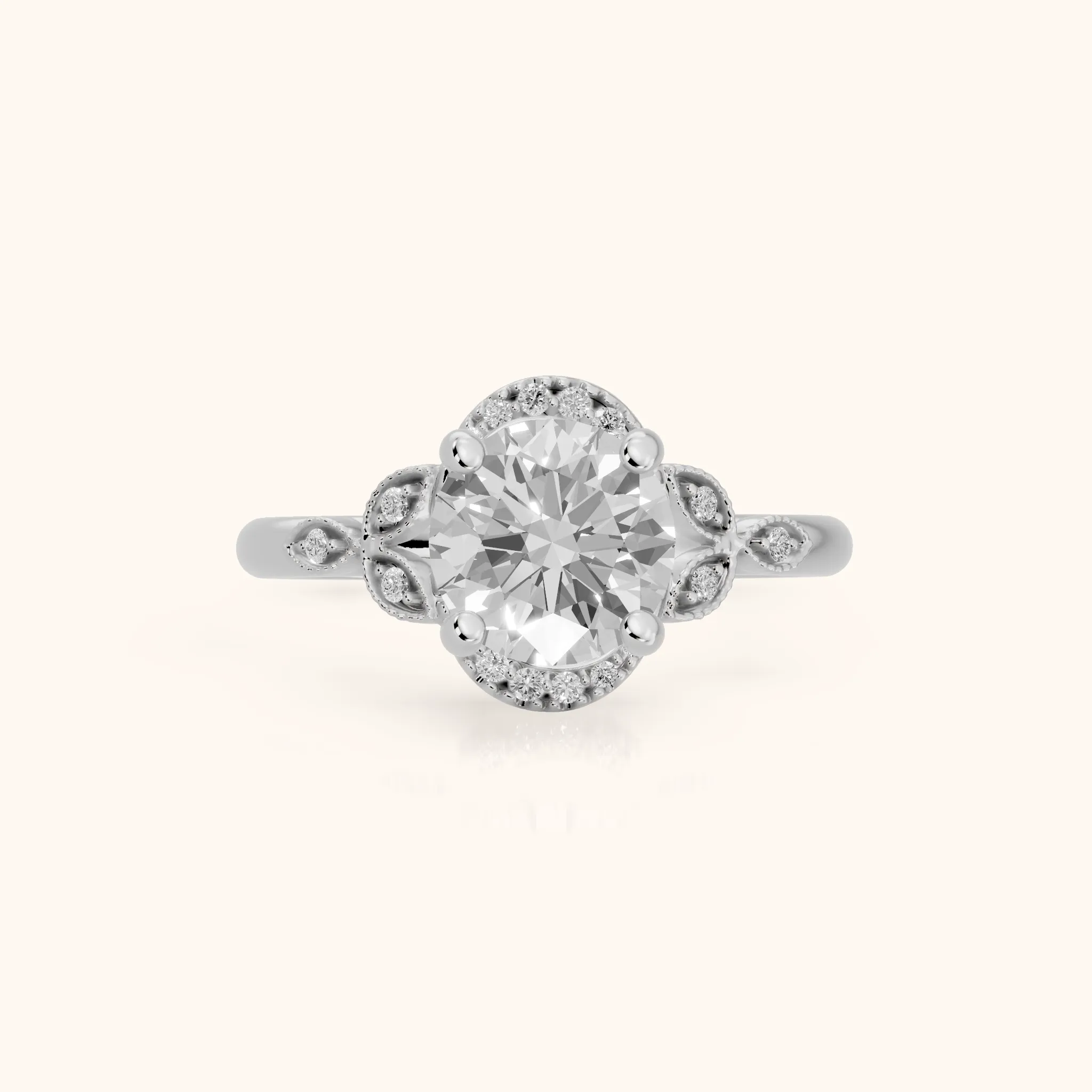Vicky Leaf Halo Round Diamond Engagement Ring in Platinum — view 1