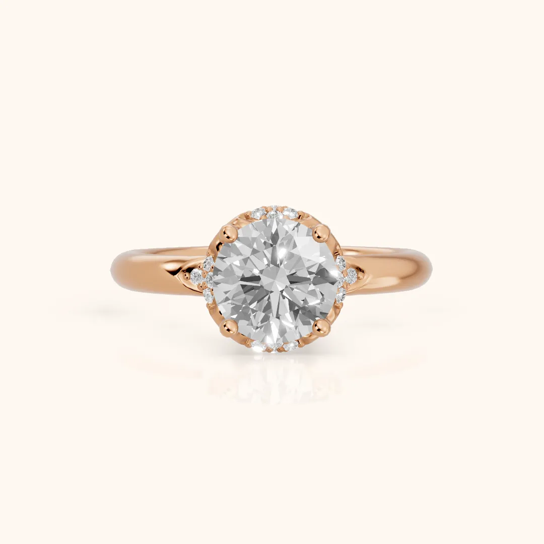 Alba Crown Cluster Round Diamond Engagement Ring in Rose Gold — view 2