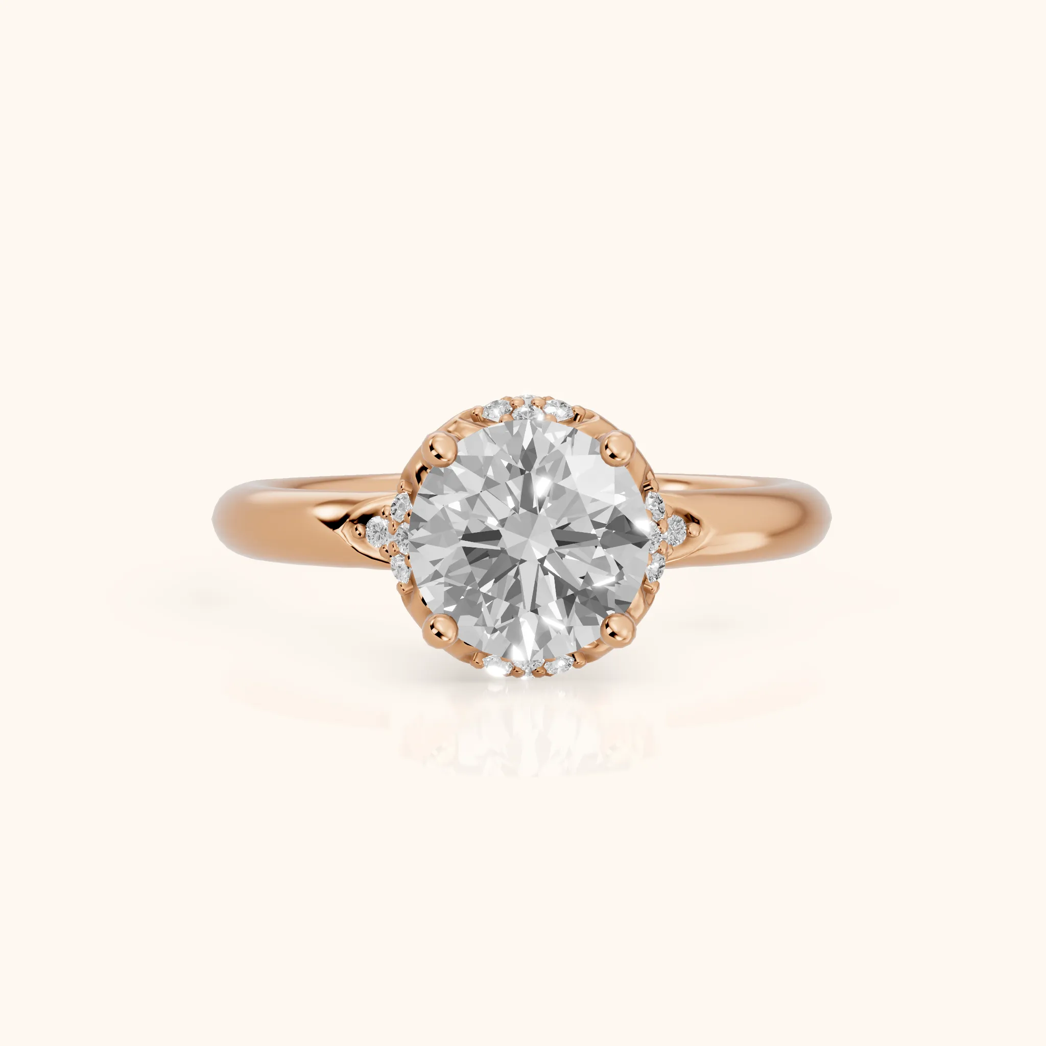 Alba Crown Cluster Round Diamond Engagement Ring in Rose Gold — view 1