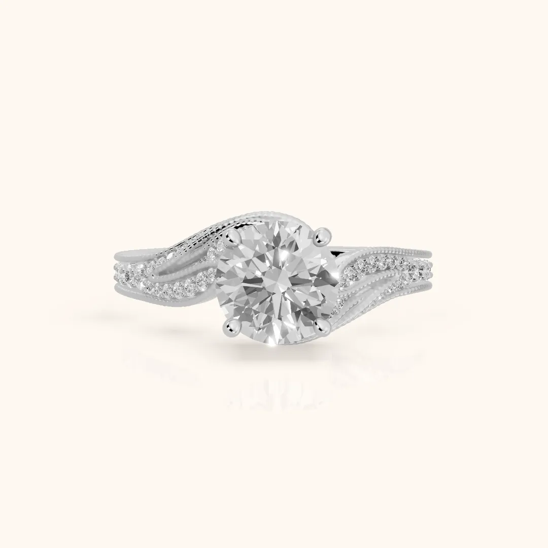 Amity Leaf Bypass Round Diamond Engagement Ring in Silver — view 2