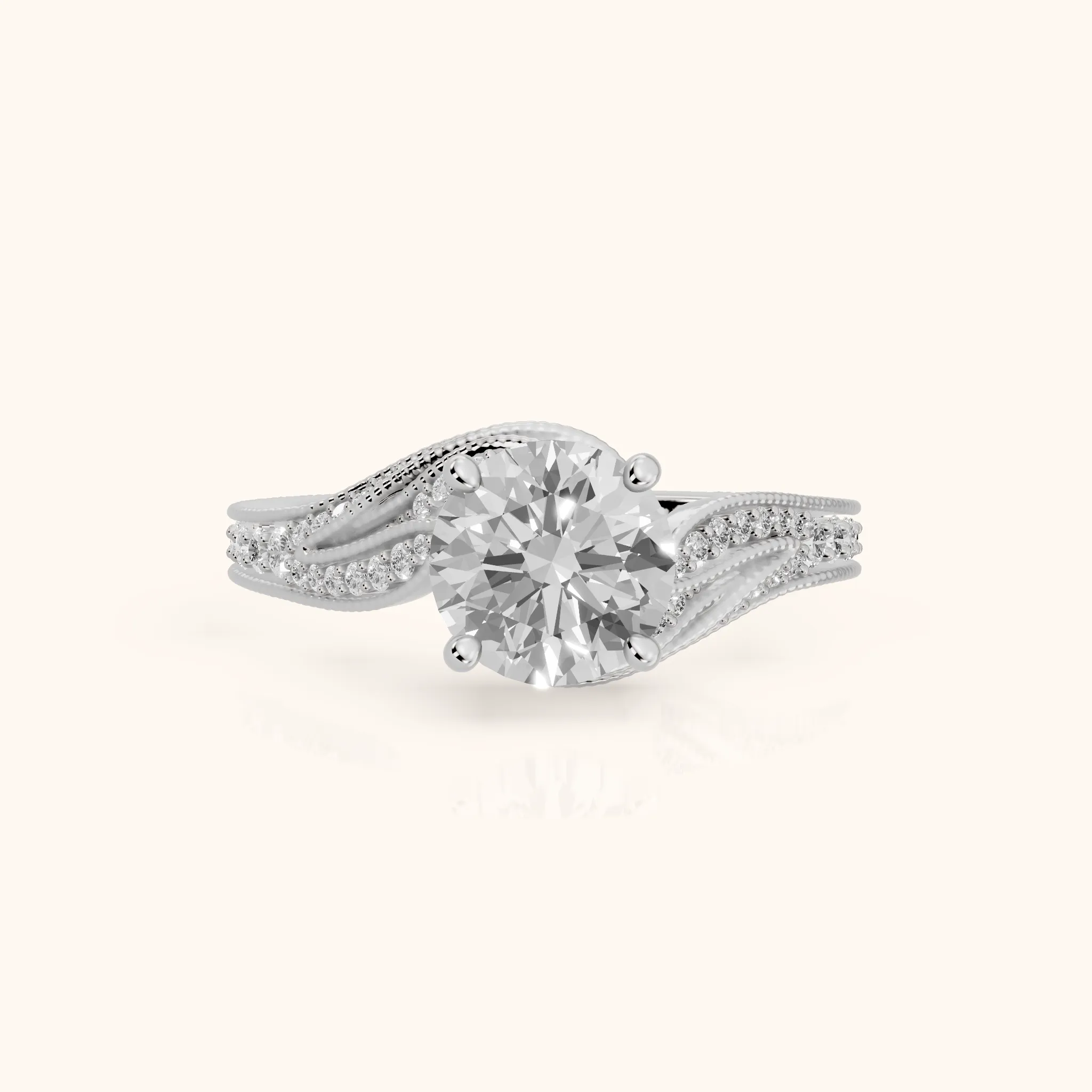 Amity Leaf Bypass Round Diamond Engagement Ring in Silver — view 1