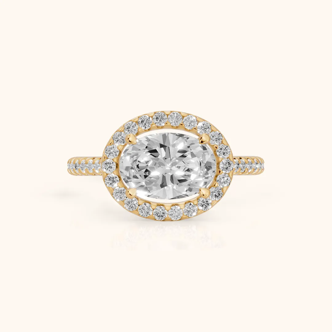 Anabel East-West Halo Oval Diamond Engagement Ring in Yellow Gold — view 2