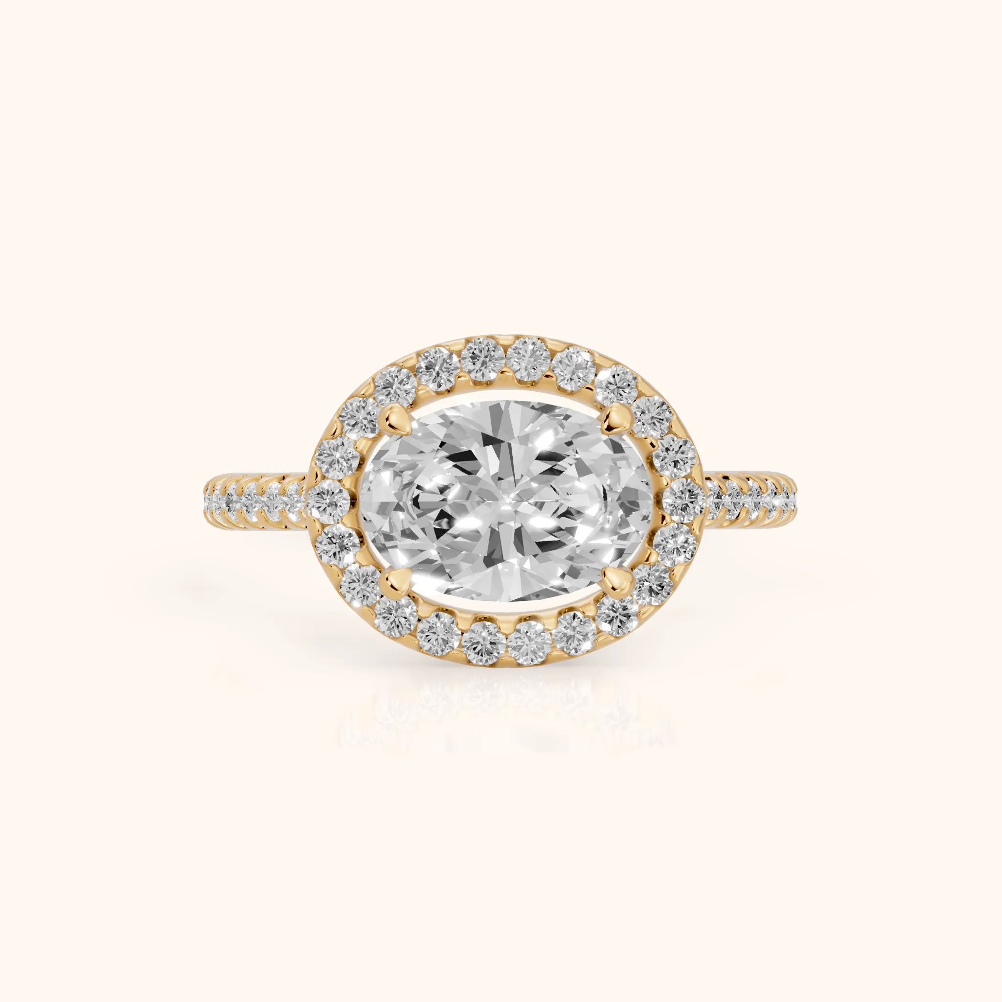 Anabel East-West Halo Oval Diamond Engagement Ring in Yellow Gold — view 1