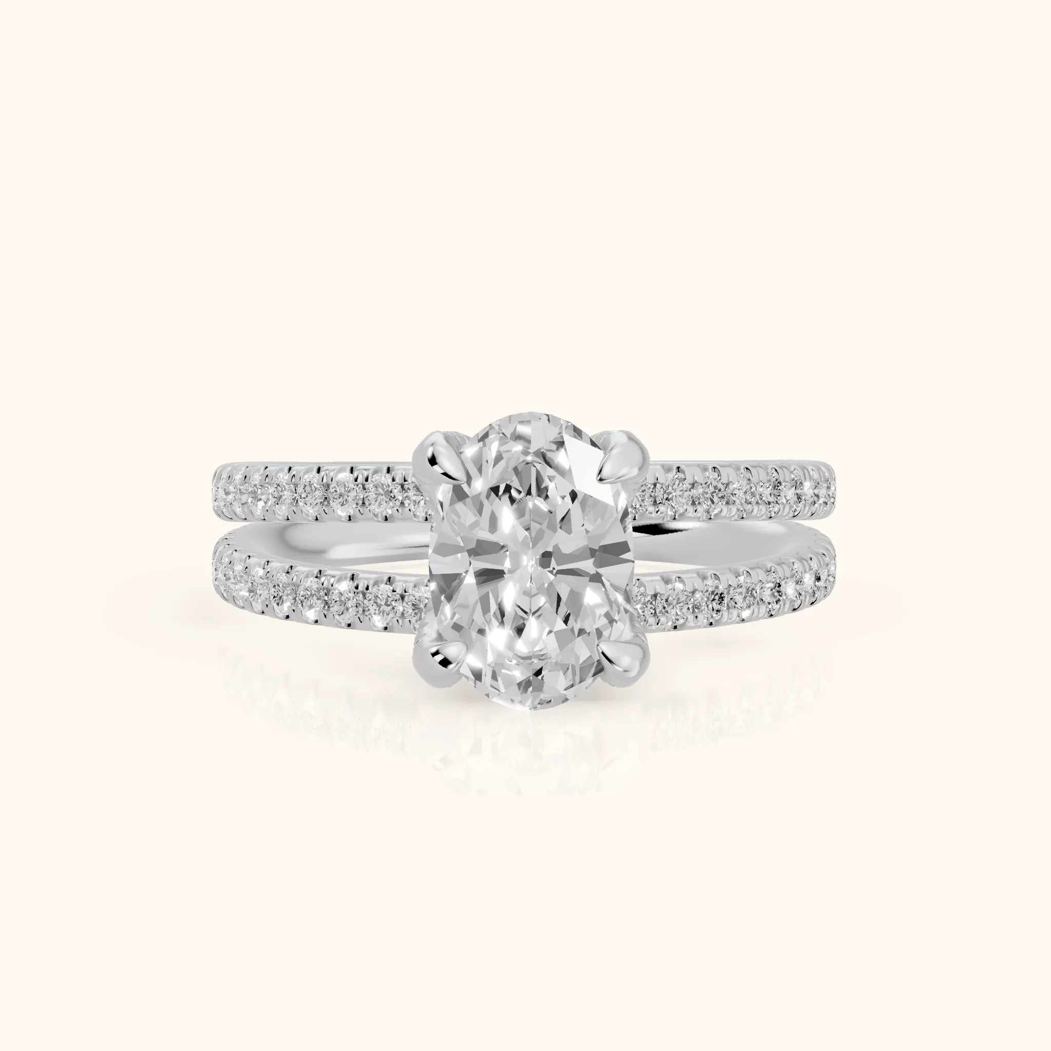 Briony Hidden Halo Split Shank Oval Diamond Engagement Ring in White Gold — view 1
