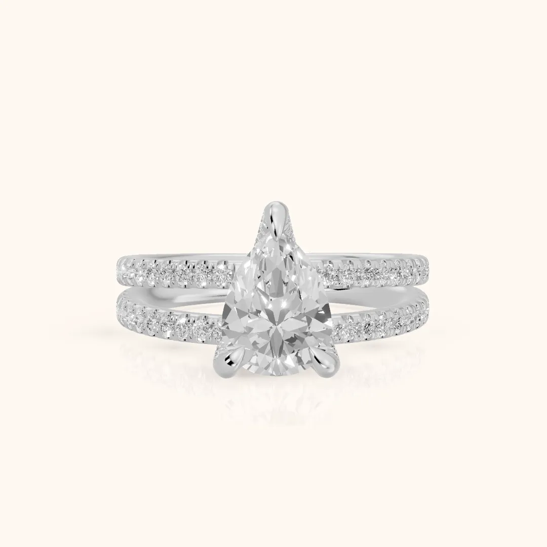 Briony Hidden Halo Split Shank Pear Diamond Engagement Ring in Silver — view 2