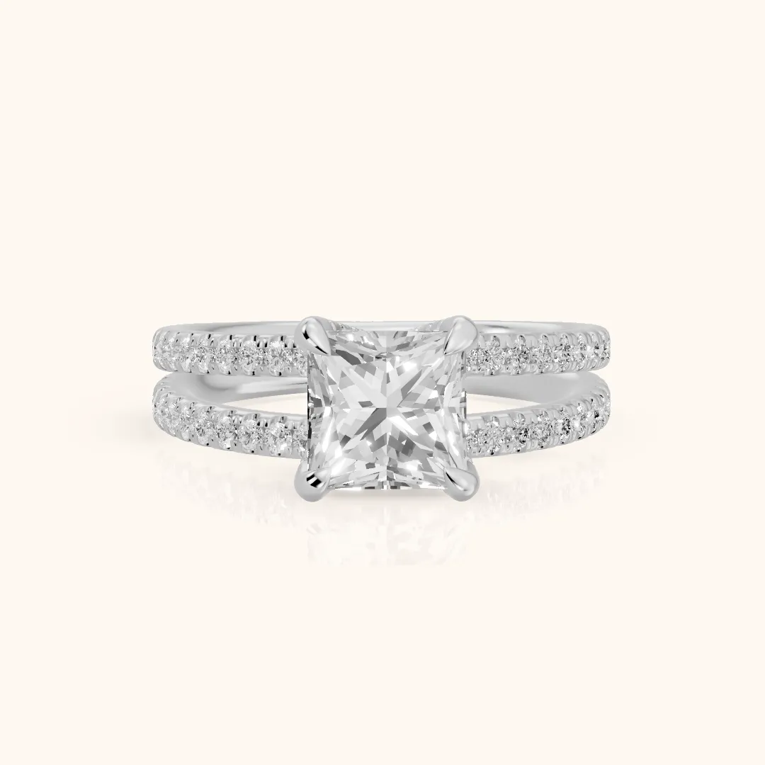 Briony Hidden Halo Split Shank Princess Diamond Engagement Ring in Silver — view 2
