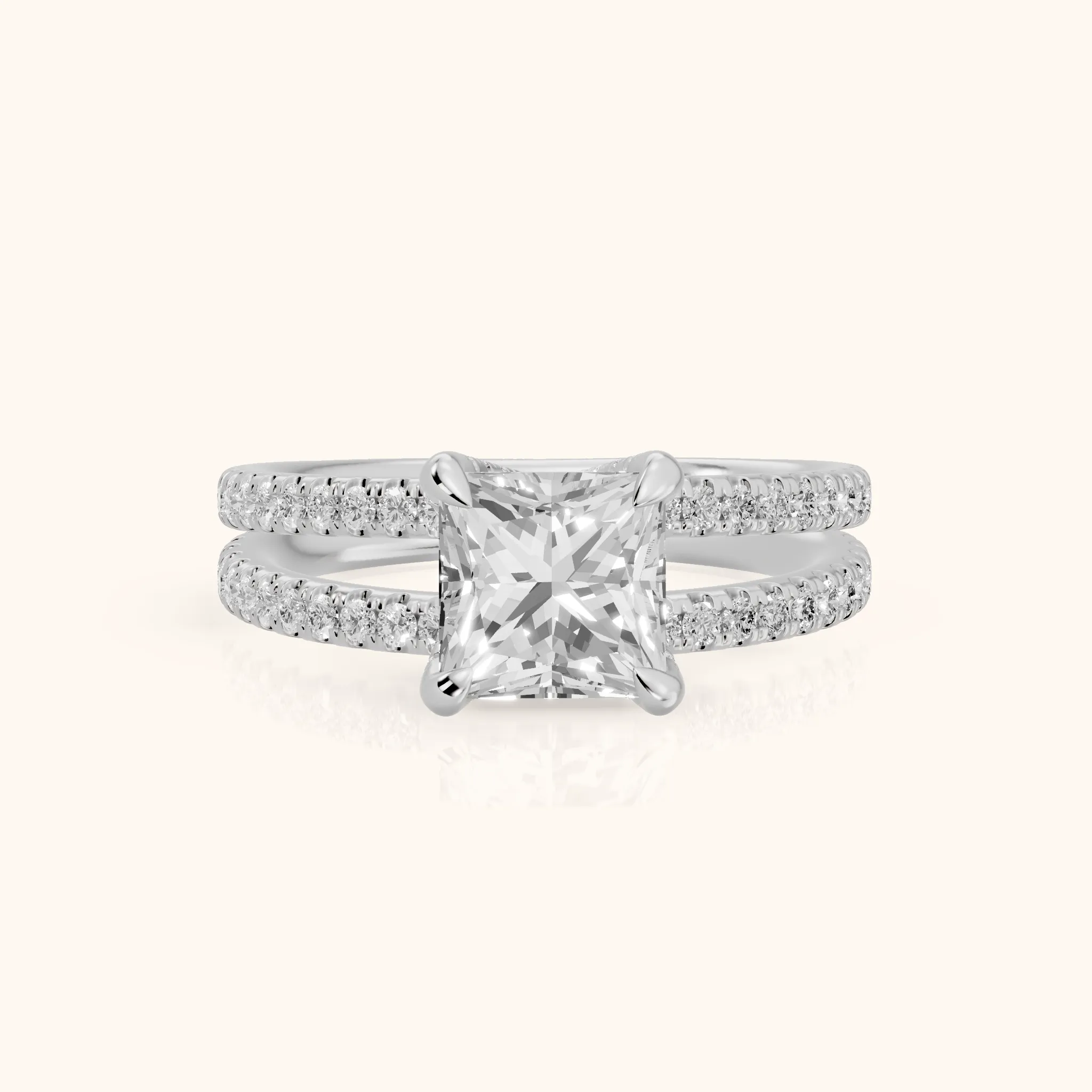 Briony Hidden Halo Split Shank Princess Diamond Engagement Ring in Silver — view 1