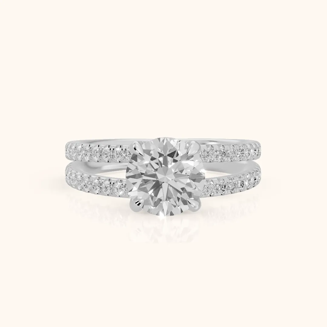 Briony Hidden Halo Split Shank Round Diamond Engagement Ring in Silver — view 2