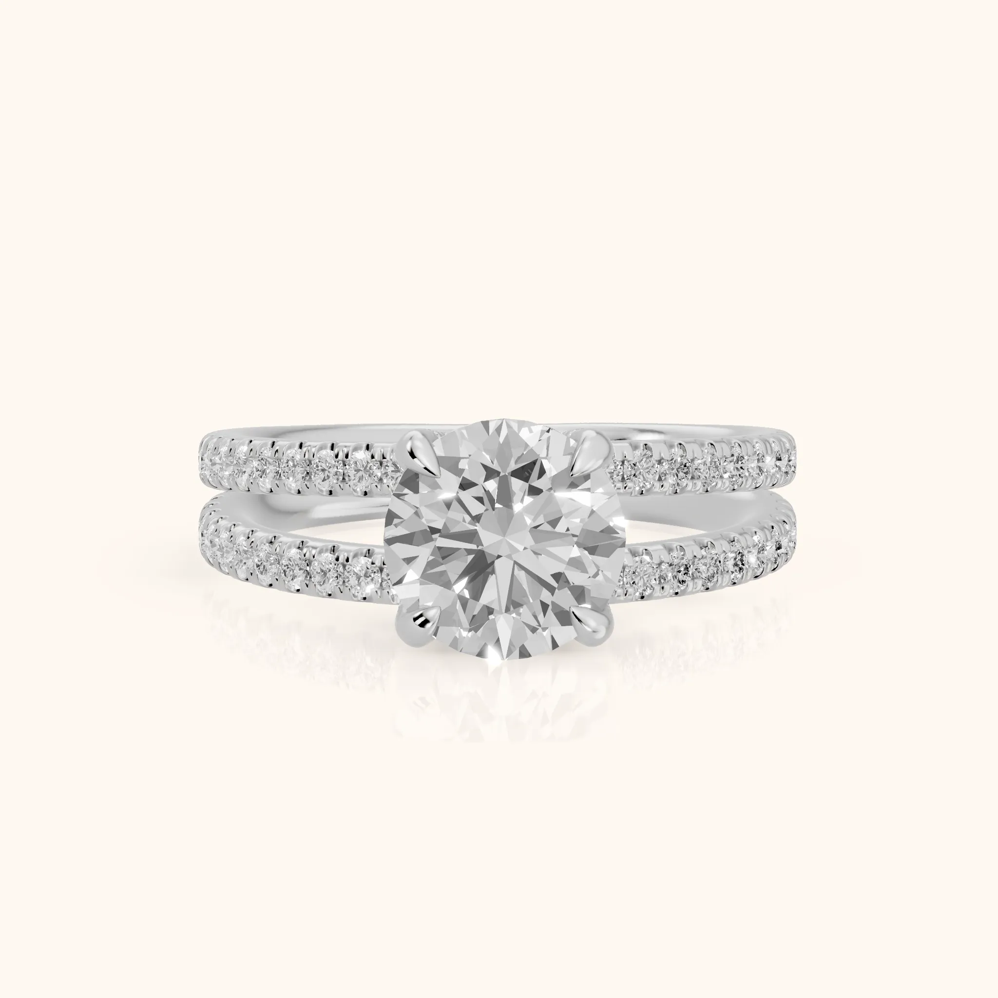 Briony Hidden Halo Split Shank Round Diamond Engagement Ring in Silver — view 1