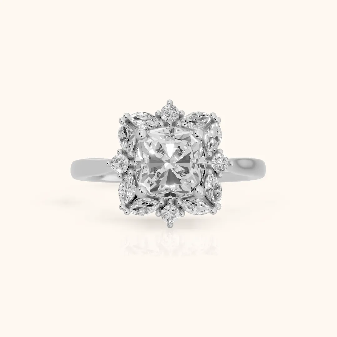 Brynn Starburst Cluster Cushion Diamond Engagement Ring in Silver — view 2