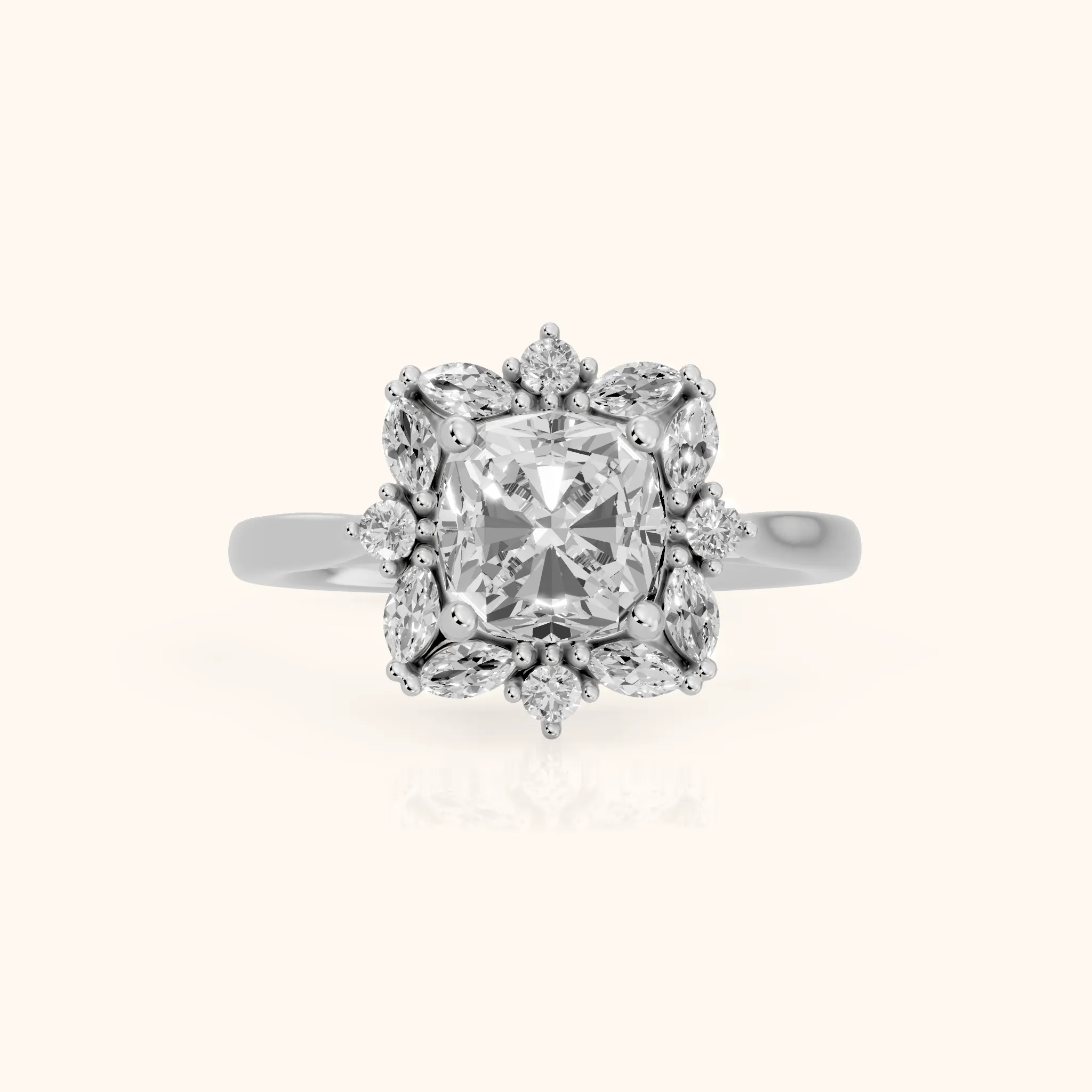 Brynn Starburst Cluster Cushion Diamond Engagement Ring in Silver — view 1