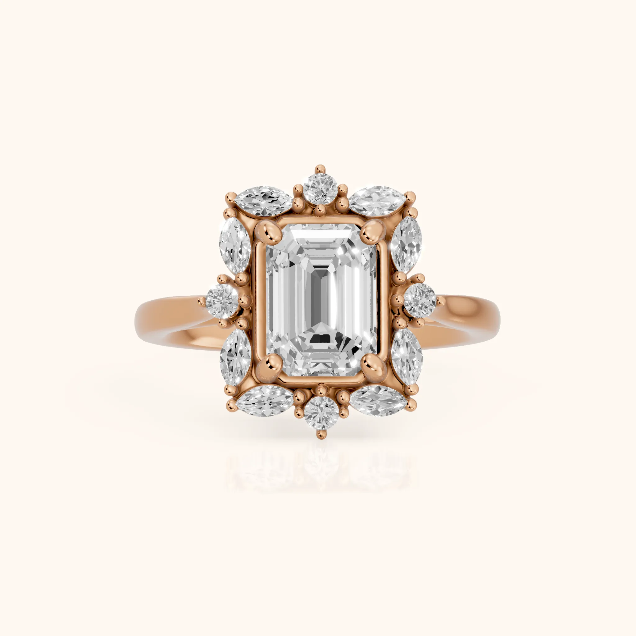 Brynn Starburst Cluster Emerald Diamond Engagement Ring in Rose Gold — view 1