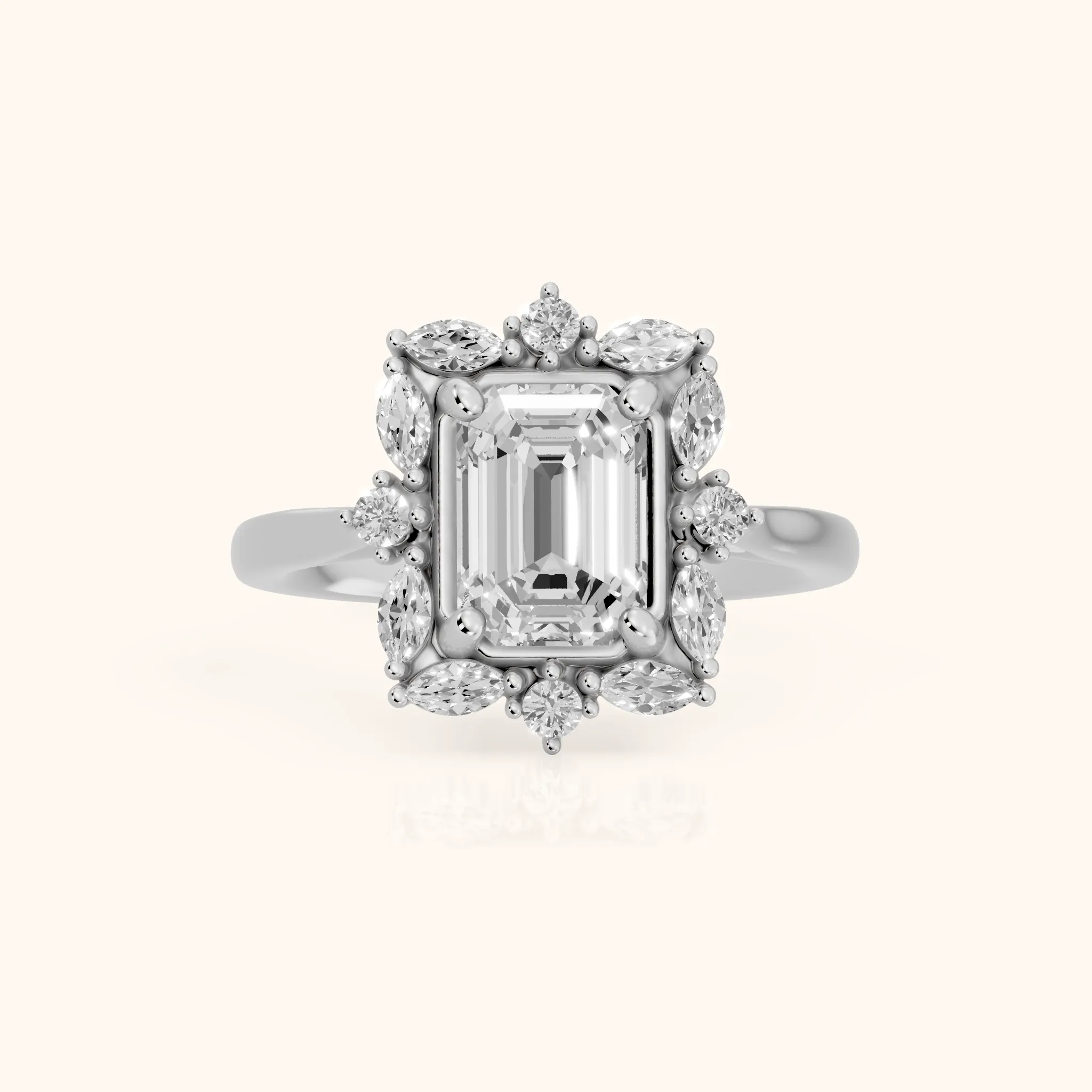 Brynn Starburst Cluster Emerald Diamond Engagement Ring in White Gold — view 1