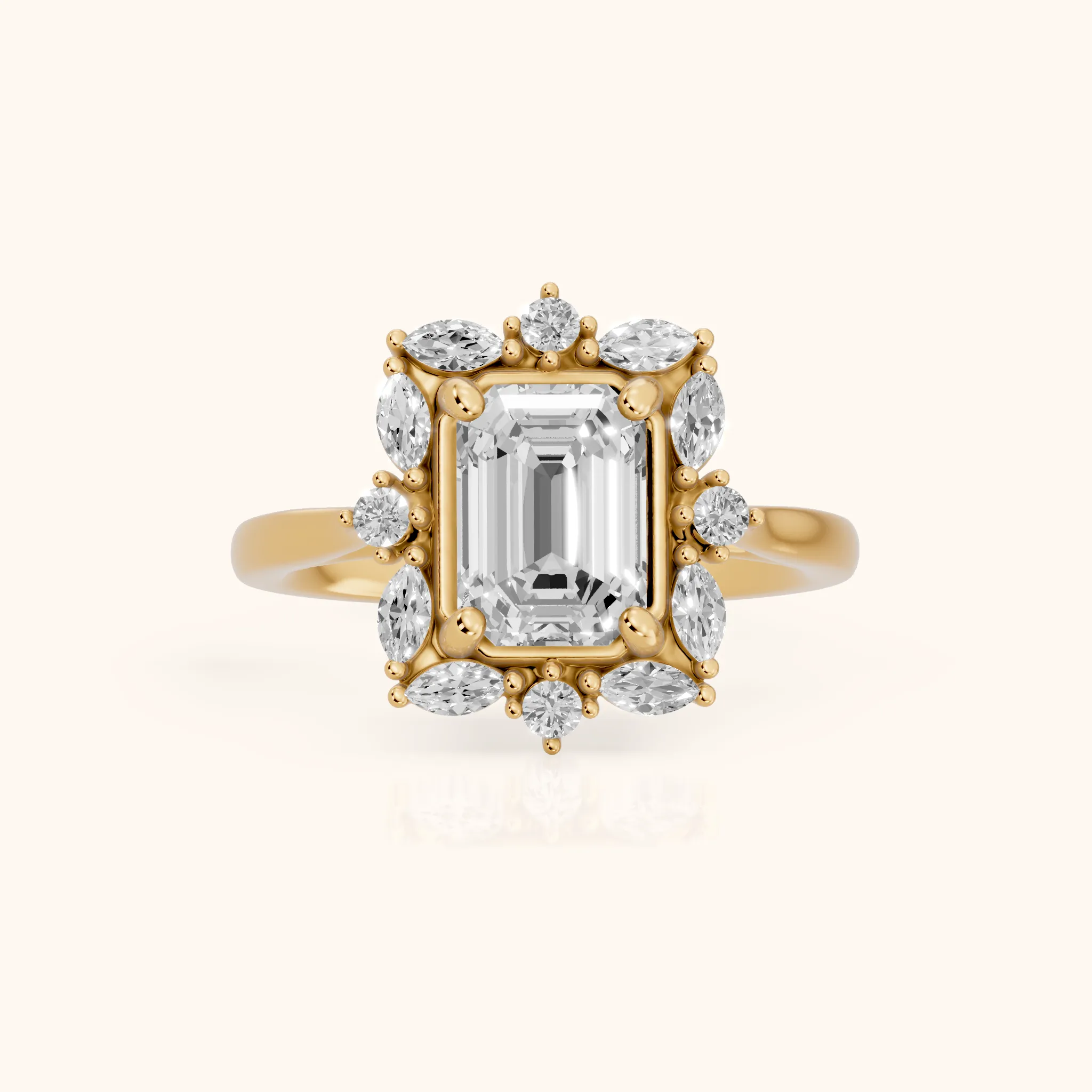 Brynn Starburst Cluster Emerald Diamond Engagement Ring in Yellow Gold — view 1