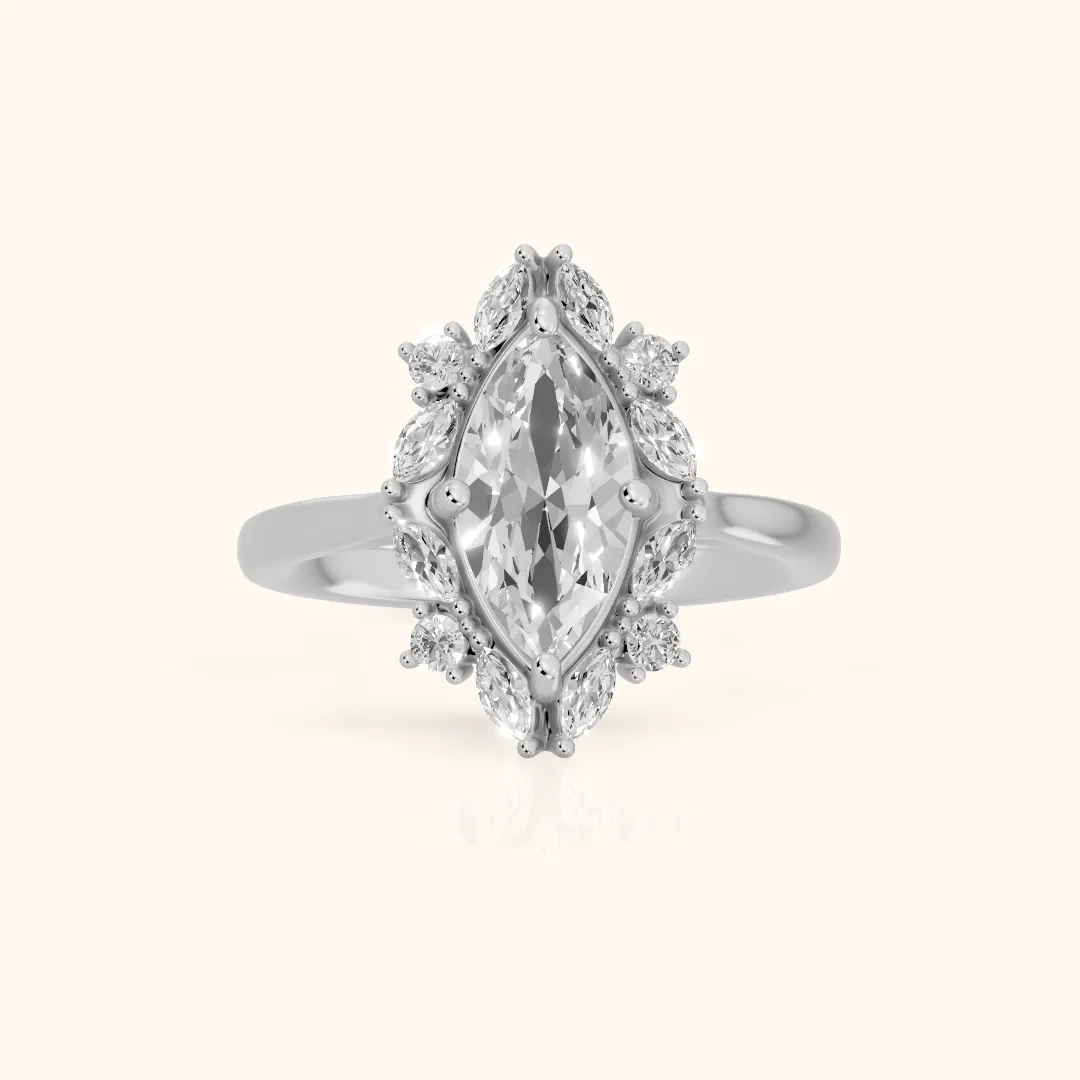 Brynn Starburst Cluster Marquise Diamond Engagement Ring in Silver — view 2