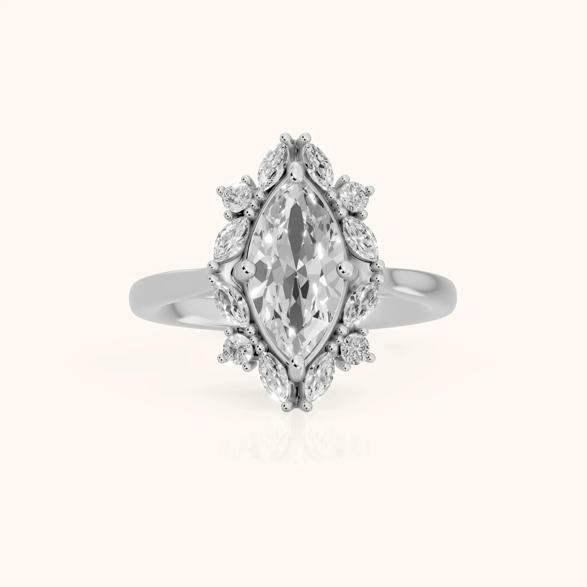 Brynn Starburst Cluster Marquise Diamond Engagement Ring in Silver — view 1