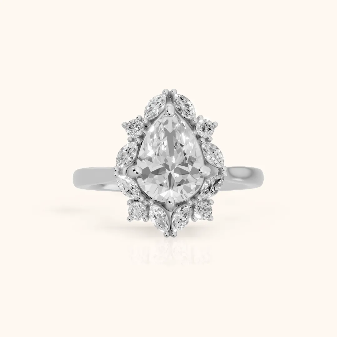 Brynn Starburst Cluster Pear Diamond Engagement Ring in Silver — view 2