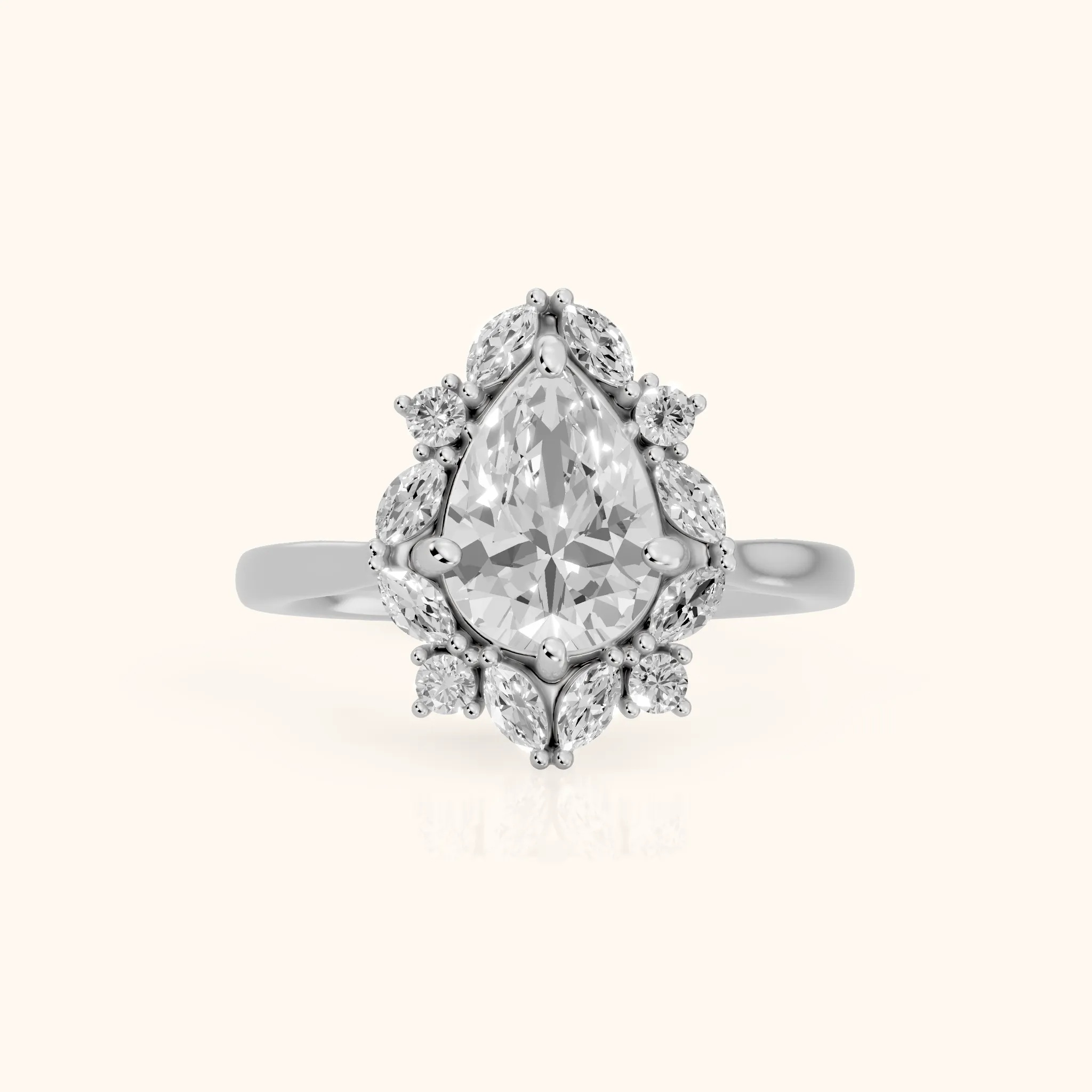 Brynn Starburst Cluster Pear Diamond Engagement Ring in Silver — view 1