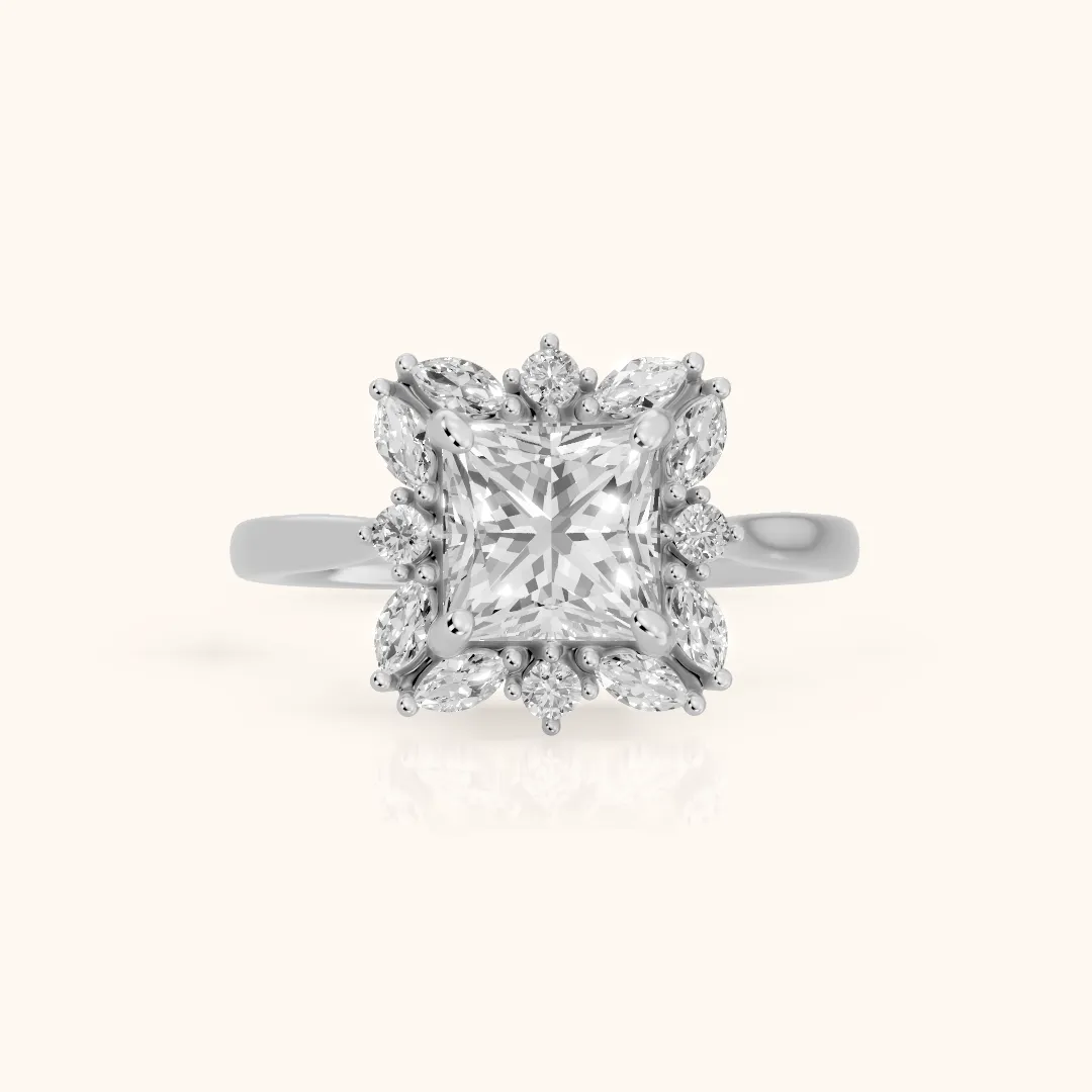 Brynn Starburst Cluster Princess Diamond Engagement Ring in Silver — view 2