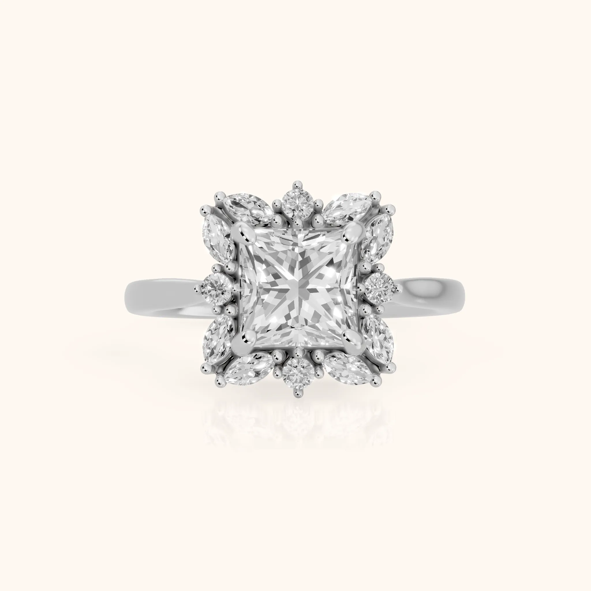 Brynn Starburst Cluster Princess Diamond Engagement Ring in Silver — view 1