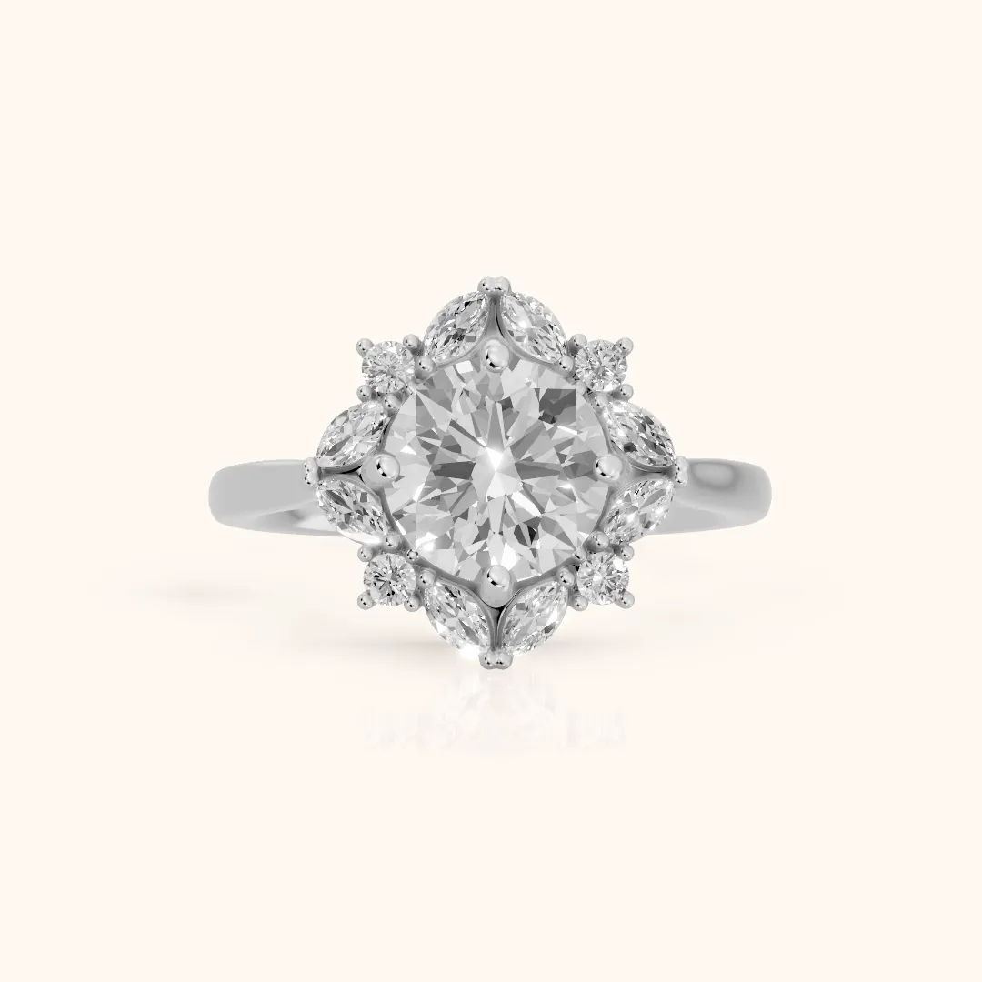 Brynn Starburst Cluster Round Diamond Engagement Ring in White Gold — view 2