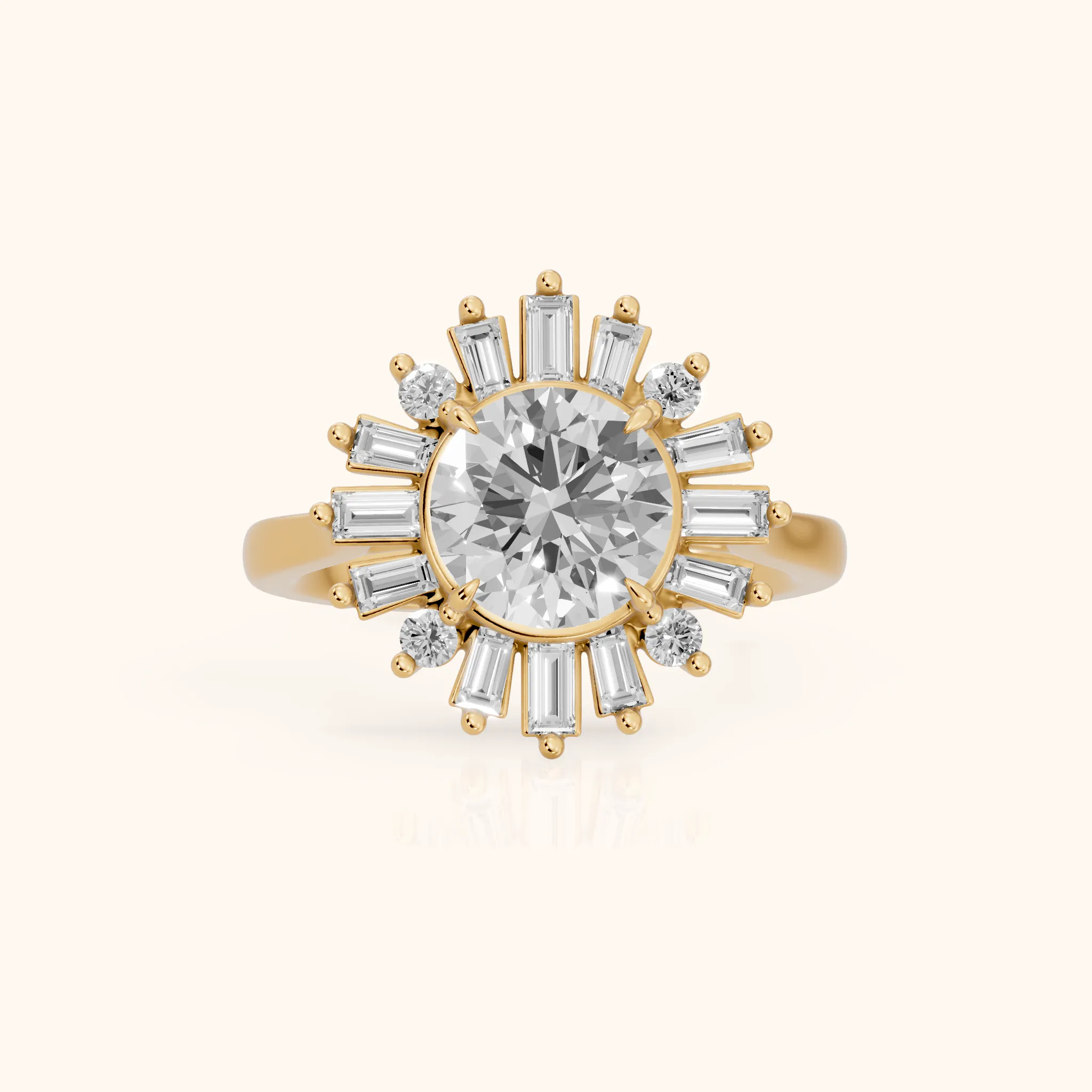 Chelsea Sunburst Halo Round Diamond Engagement Ring in Yellow Gold — view 1