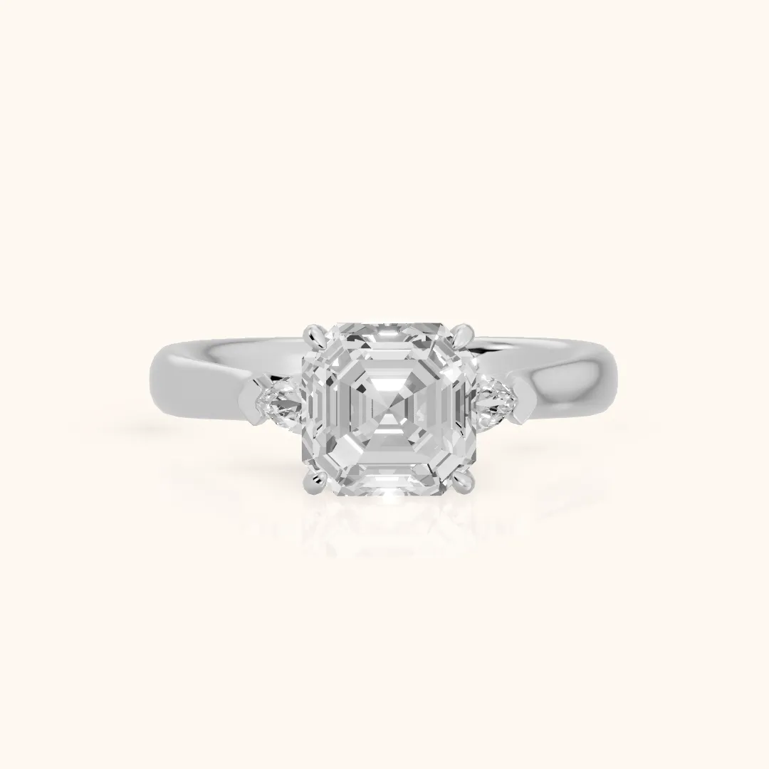 Dahlia Three-Stone Cathedral Asscher Diamond Engagement Ring in Silver — view 2