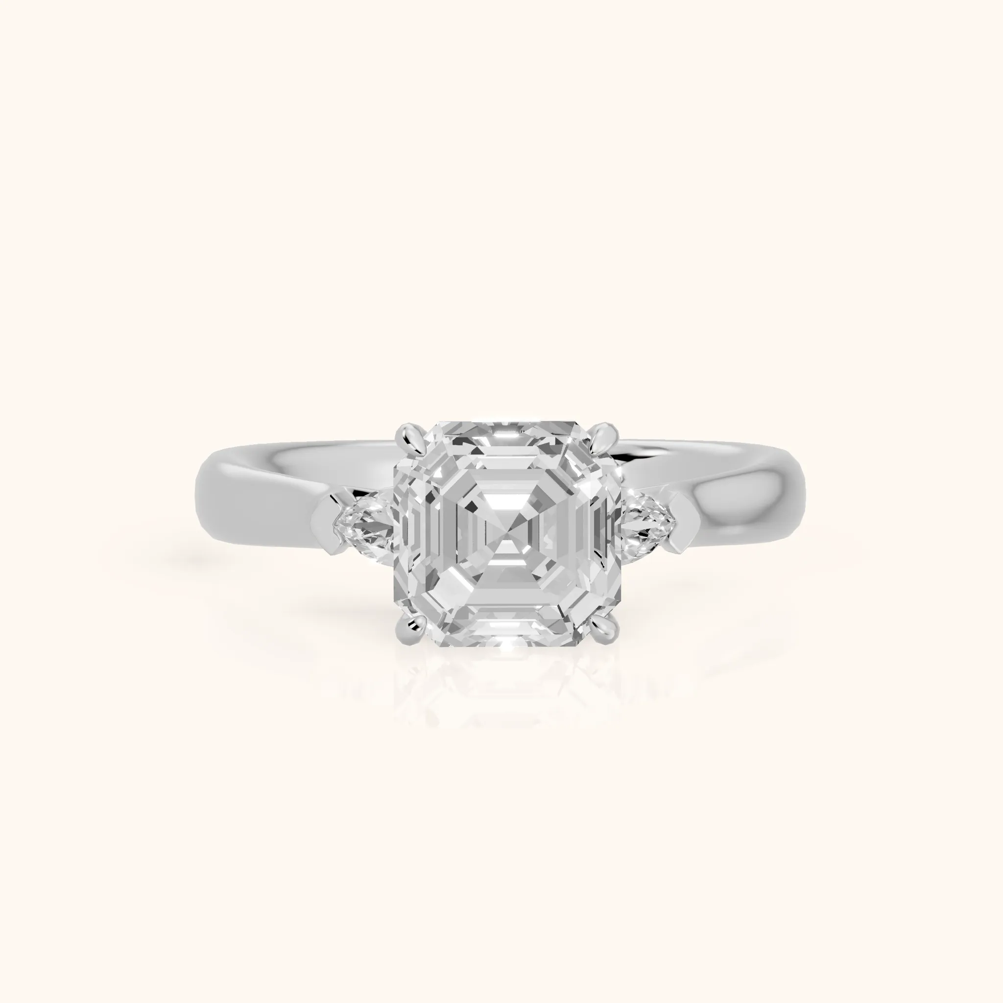 Dahlia Three-Stone Cathedral Asscher Diamond Engagement Ring in Silver — view 1