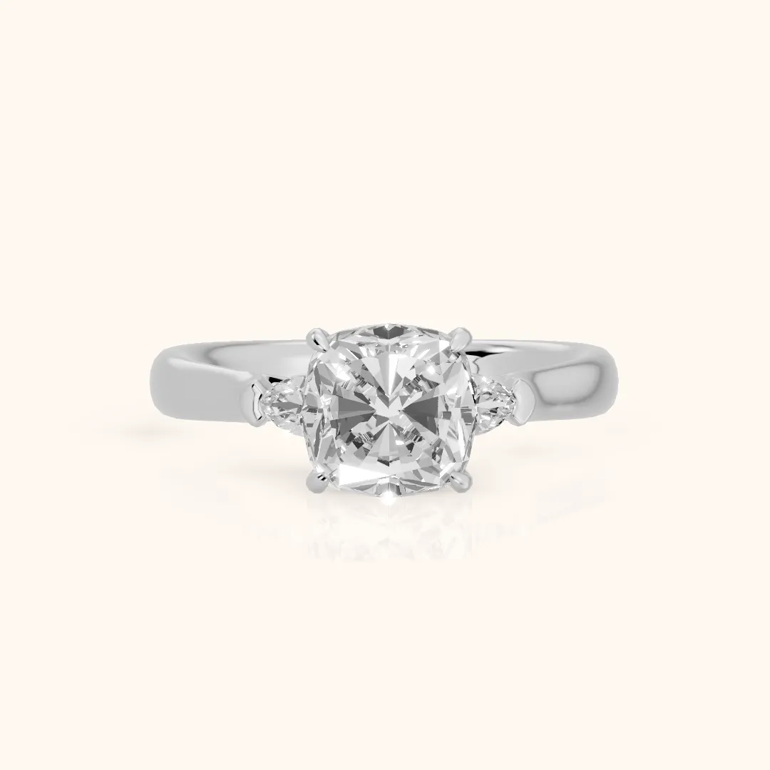 Dahlia Three-Stone Cathedral Cushion Diamond Engagement Ring in White Gold — view 2