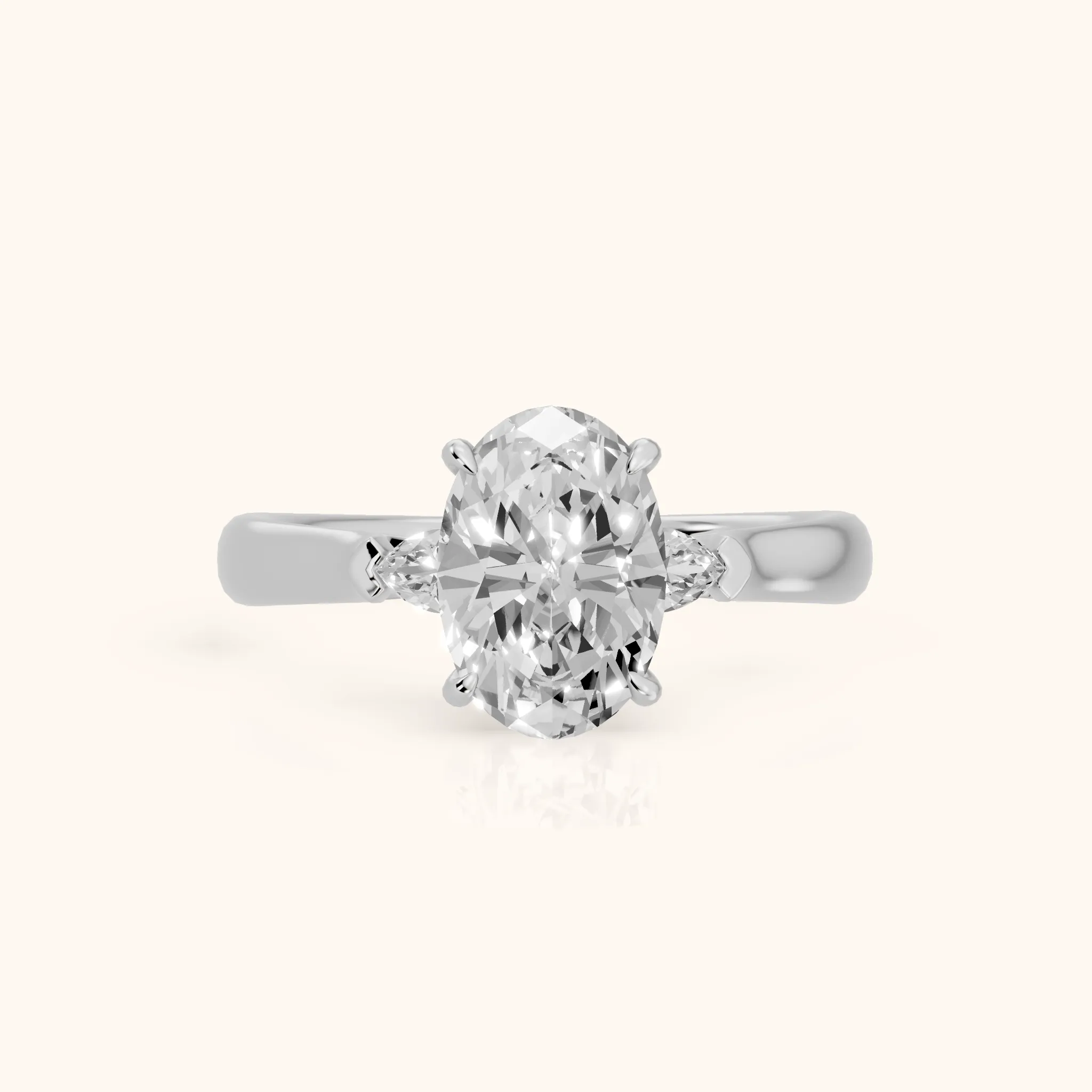 Dahlia Three-Stone Cathedral Oval Diamond Engagement Ring in Platinum — view 1
