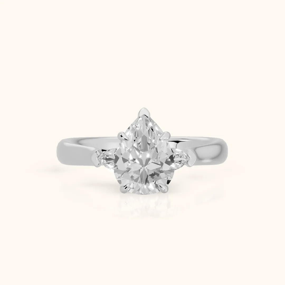 Dahlia Three-Stone Cathedral Pear Diamond Engagement Ring in Silver — view 2