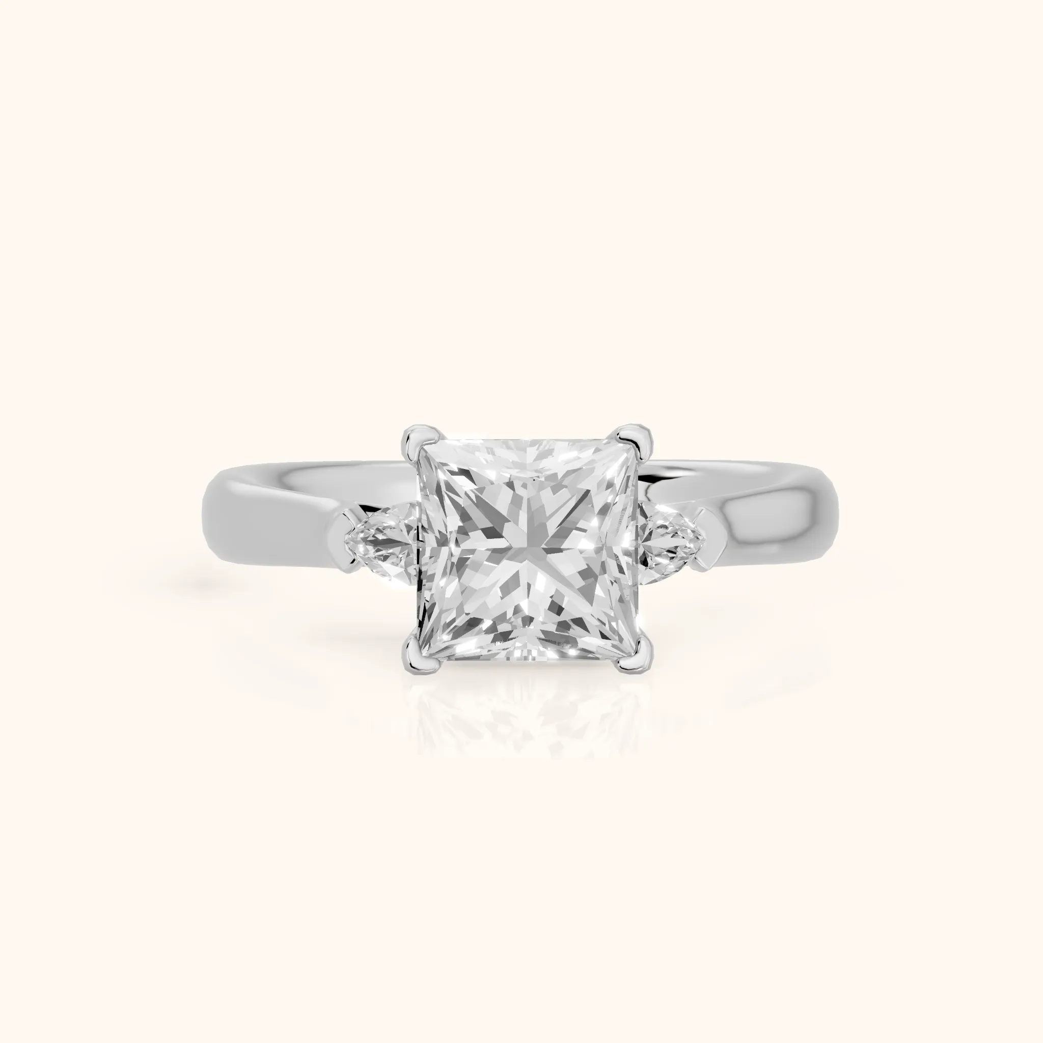 Dahlia Three-Stone Cathedral Princess Diamond Engagement Ring in Silver — view 1