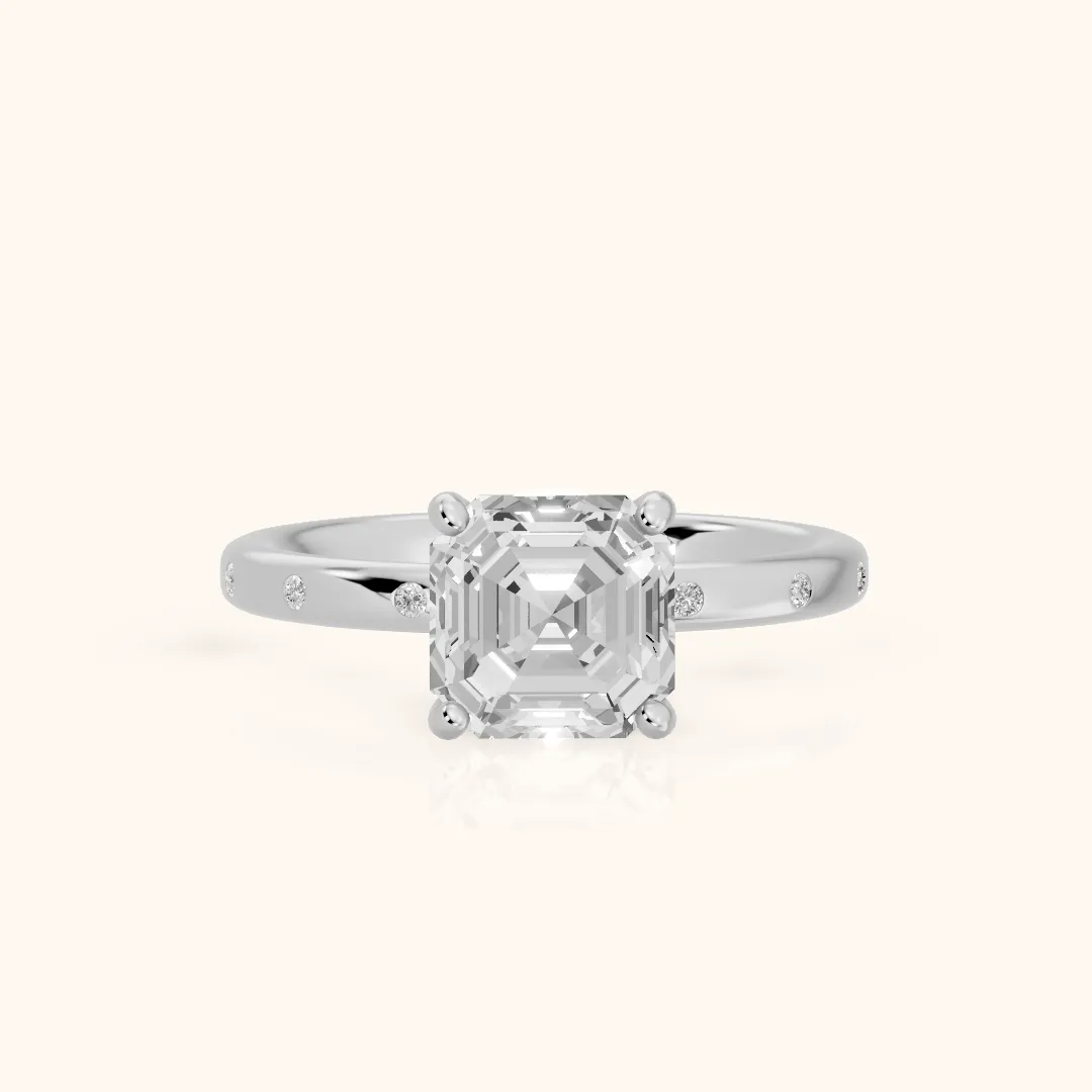 Dulcie Flush-Set Asscher Diamond Engagement Ring in White Gold — view 2