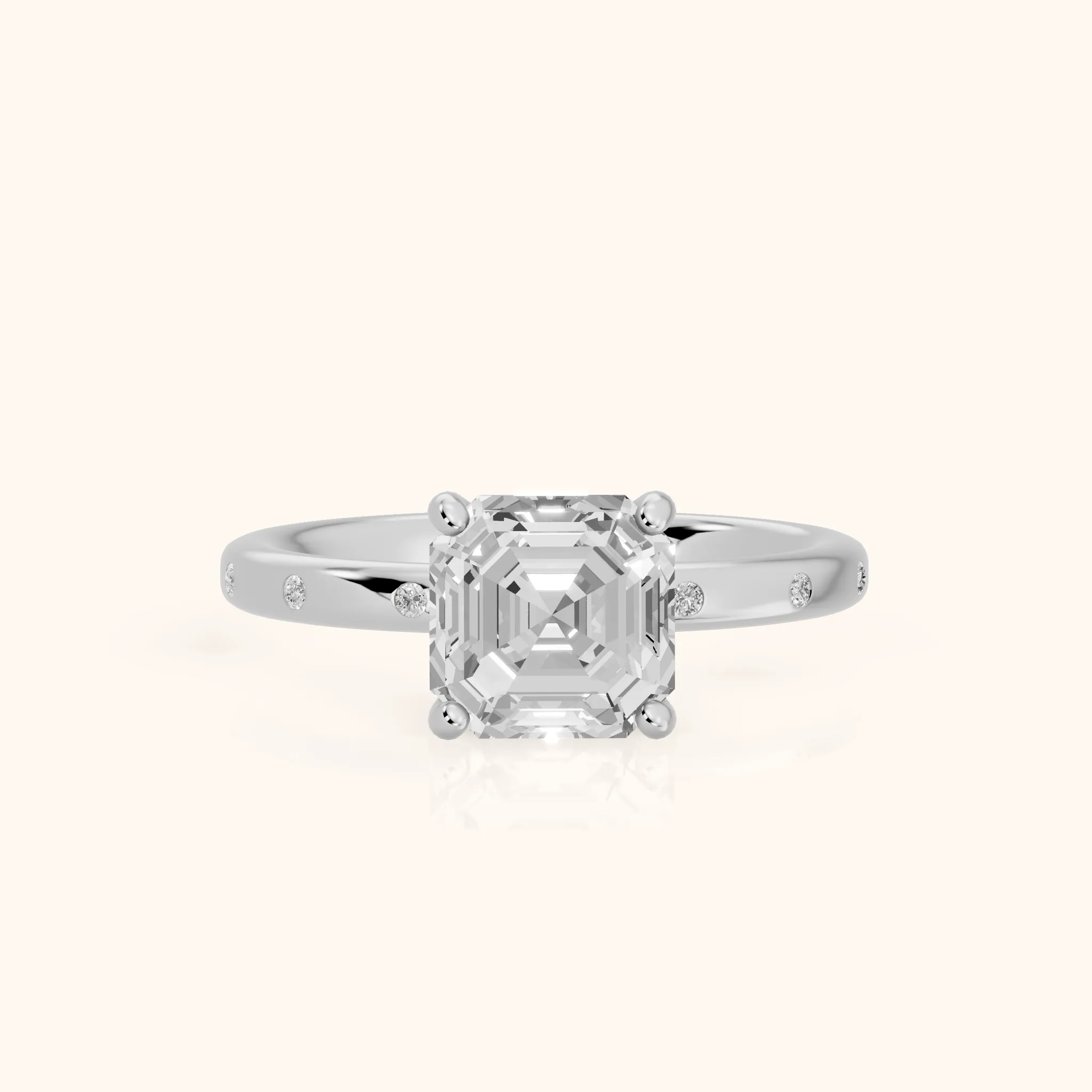Dulcie Flush-Set Asscher Diamond Engagement Ring in White Gold — view 1