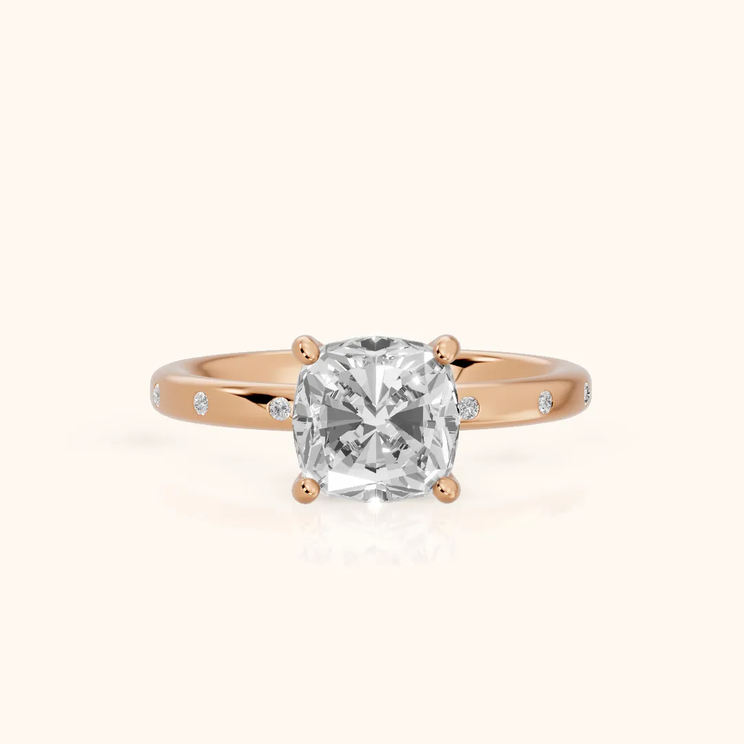 Dulcie Flush-Set Cushion Diamond Engagement Ring in Rose Gold — view 2