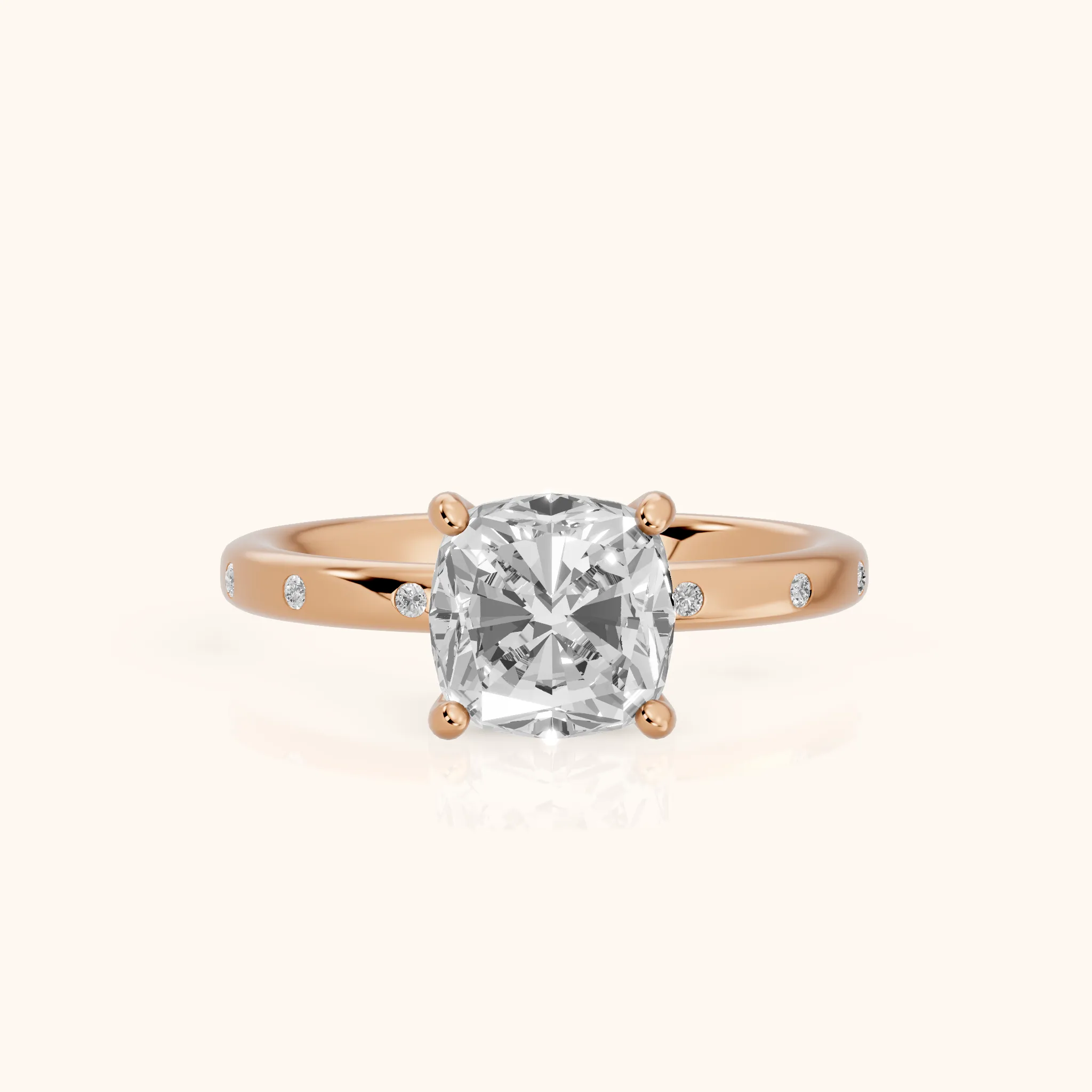 Dulcie Flush-Set Cushion Diamond Engagement Ring in Rose Gold — view 1