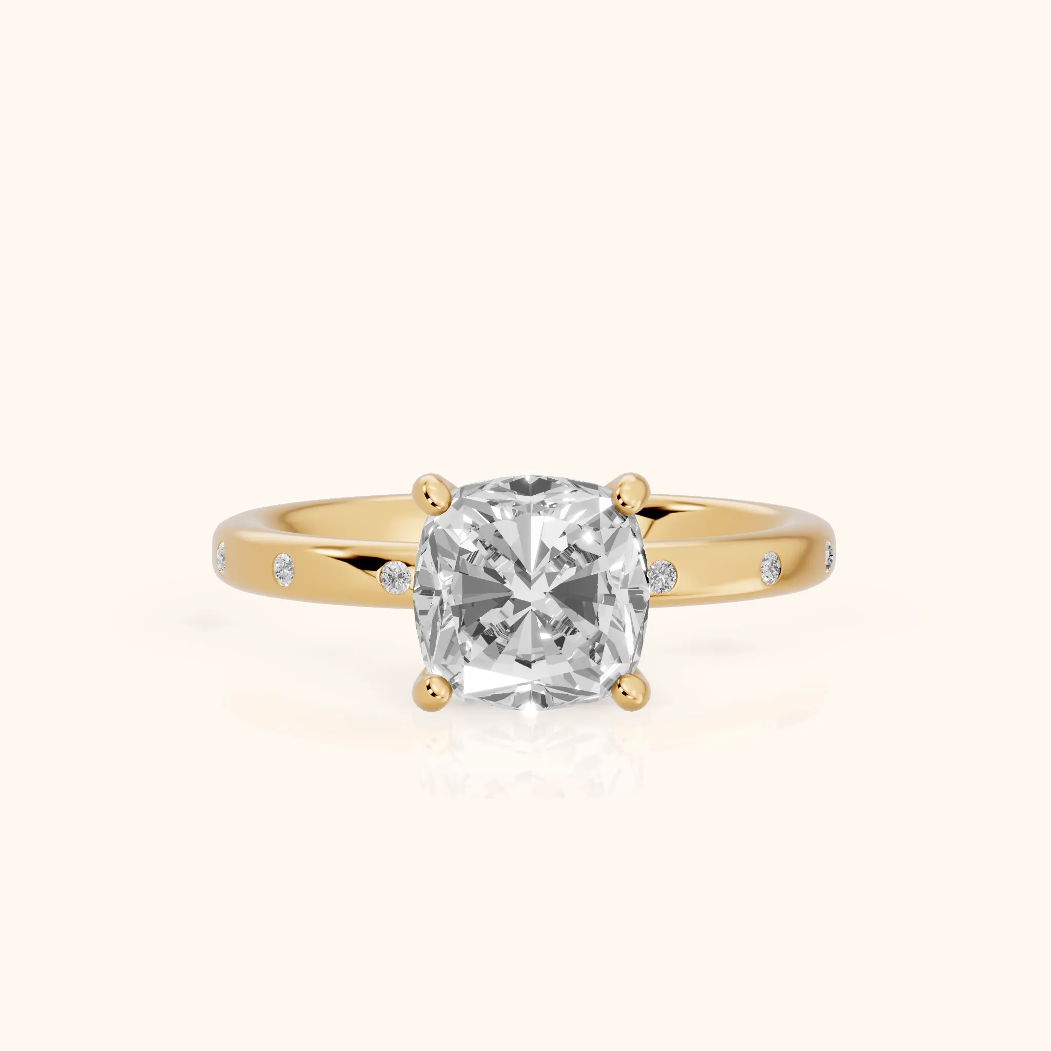 Dulcie Flush-Set Cushion Diamond Engagement Ring in Yellow Gold — view 1