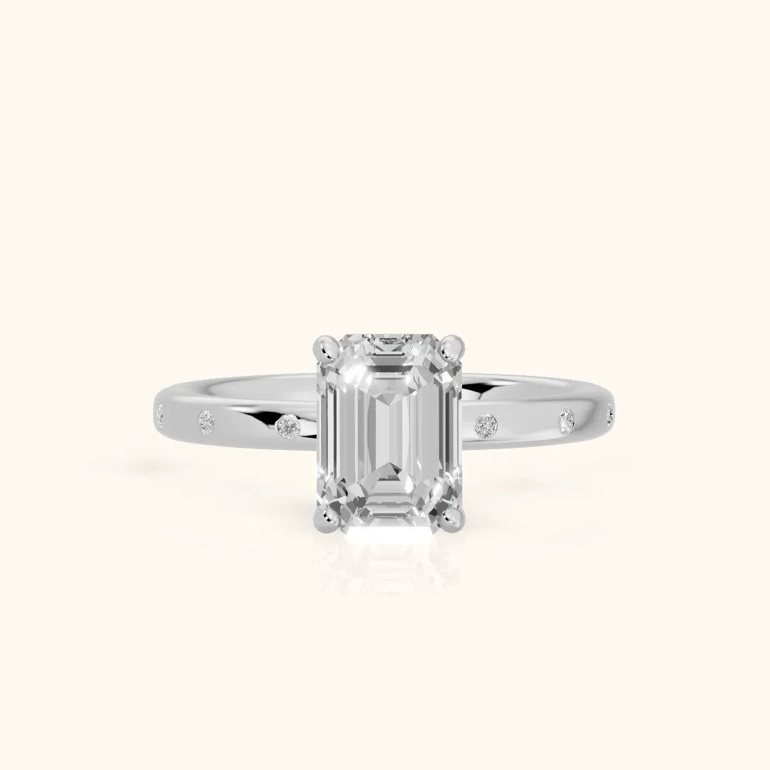Dulcie Flush-Set Emerald Diamond Engagement Ring in Silver — view 2