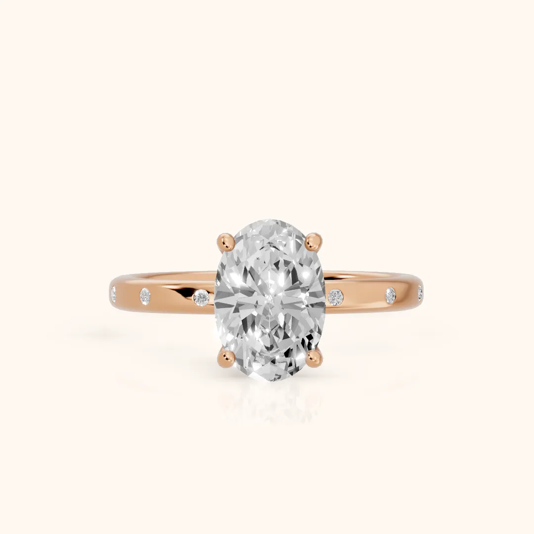 Dulcie Flush-Set Oval Diamond Engagement Ring in Rose Gold — view 2