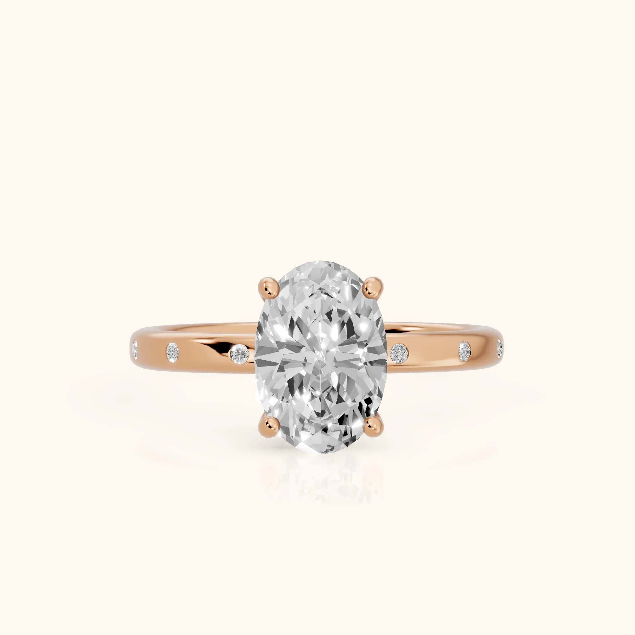 Dulcie Flush-Set Oval Diamond Engagement Ring in Rose Gold — view 1