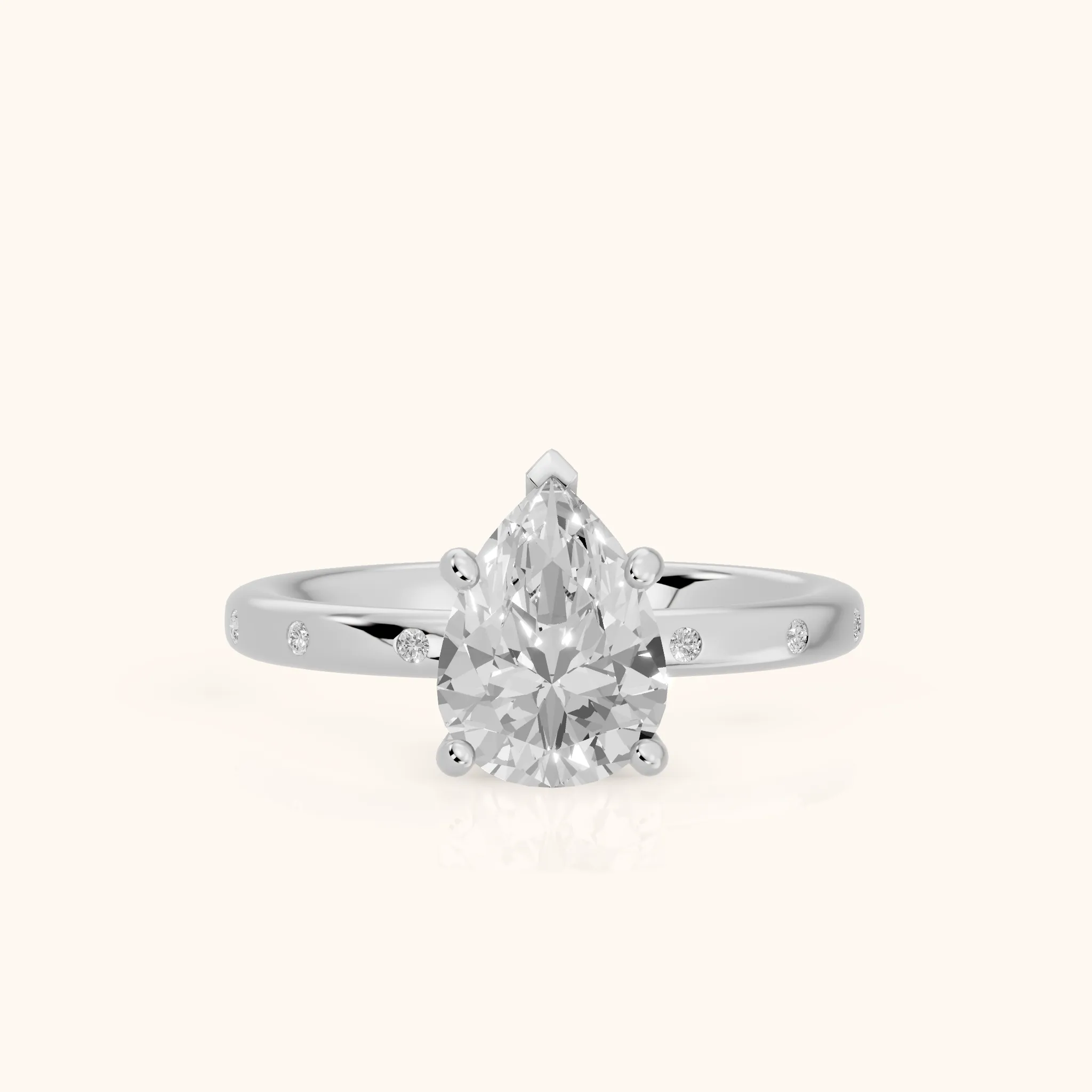 Dulcie Flush-Set Pear Diamond Engagement Ring in Silver — view 1