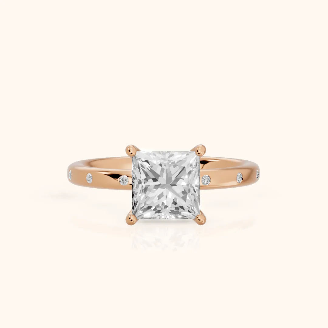 Dulcie Flush-Set Princess Diamond Engagement Ring in Rose Gold — view 2