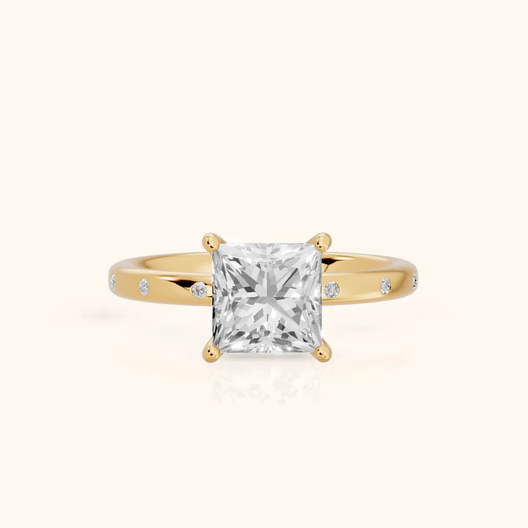 Dulcie Flush-Set Princess Diamond Engagement Ring in Yellow Gold — view 2