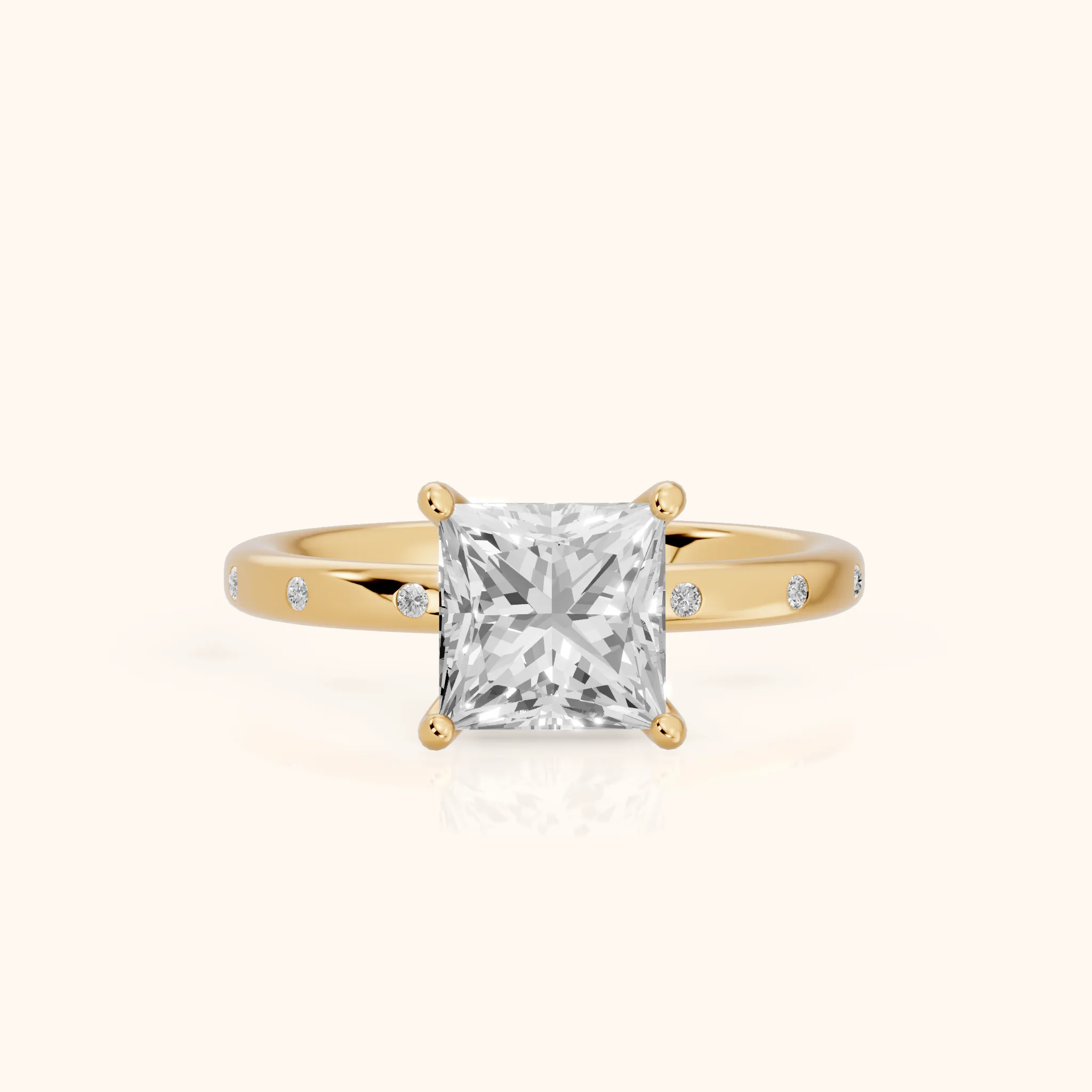 Dulcie Flush-Set Princess Diamond Engagement Ring in Yellow Gold — view 1