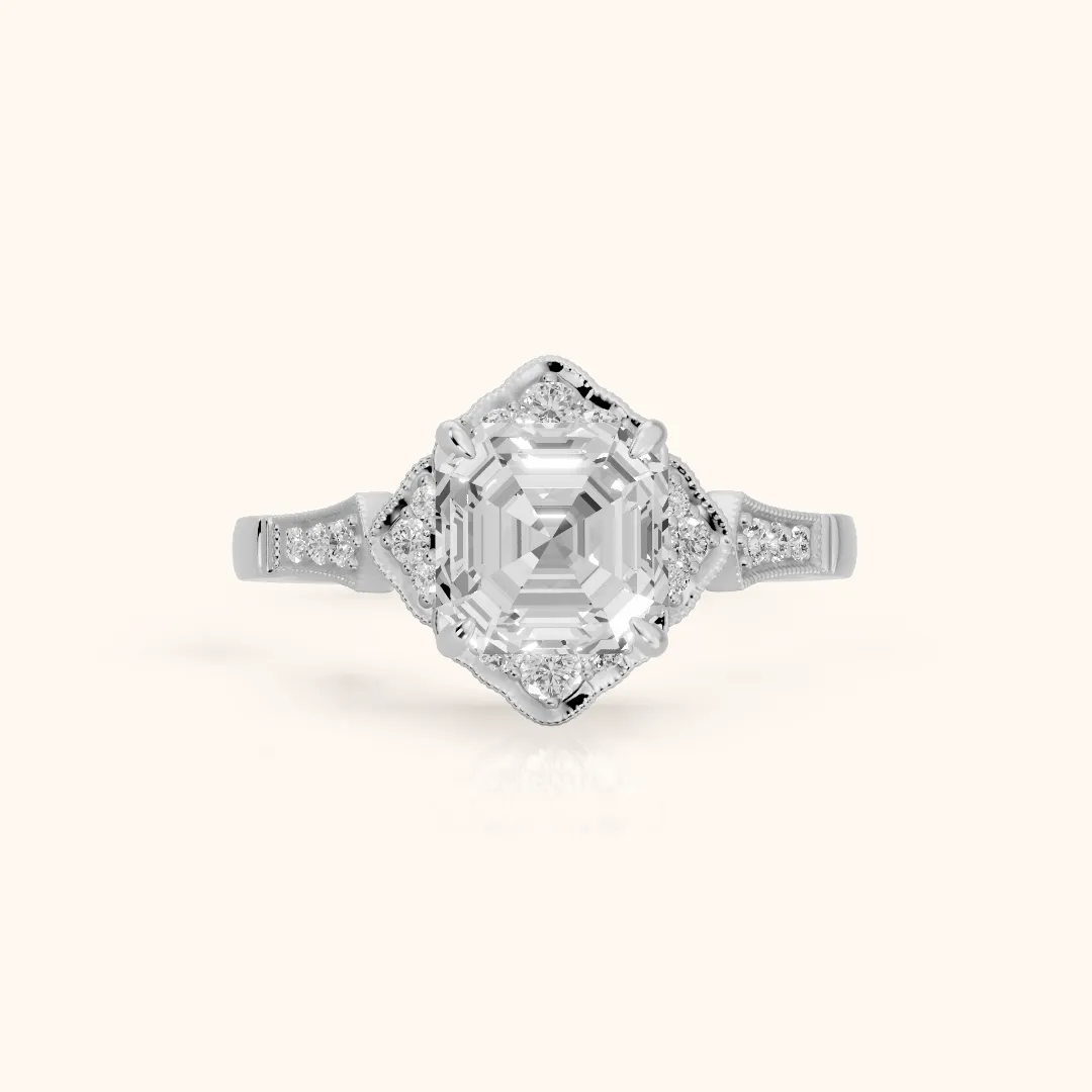 Esther Milgrain Halo Asscher Diamond Engagement Ring in Silver — view 2