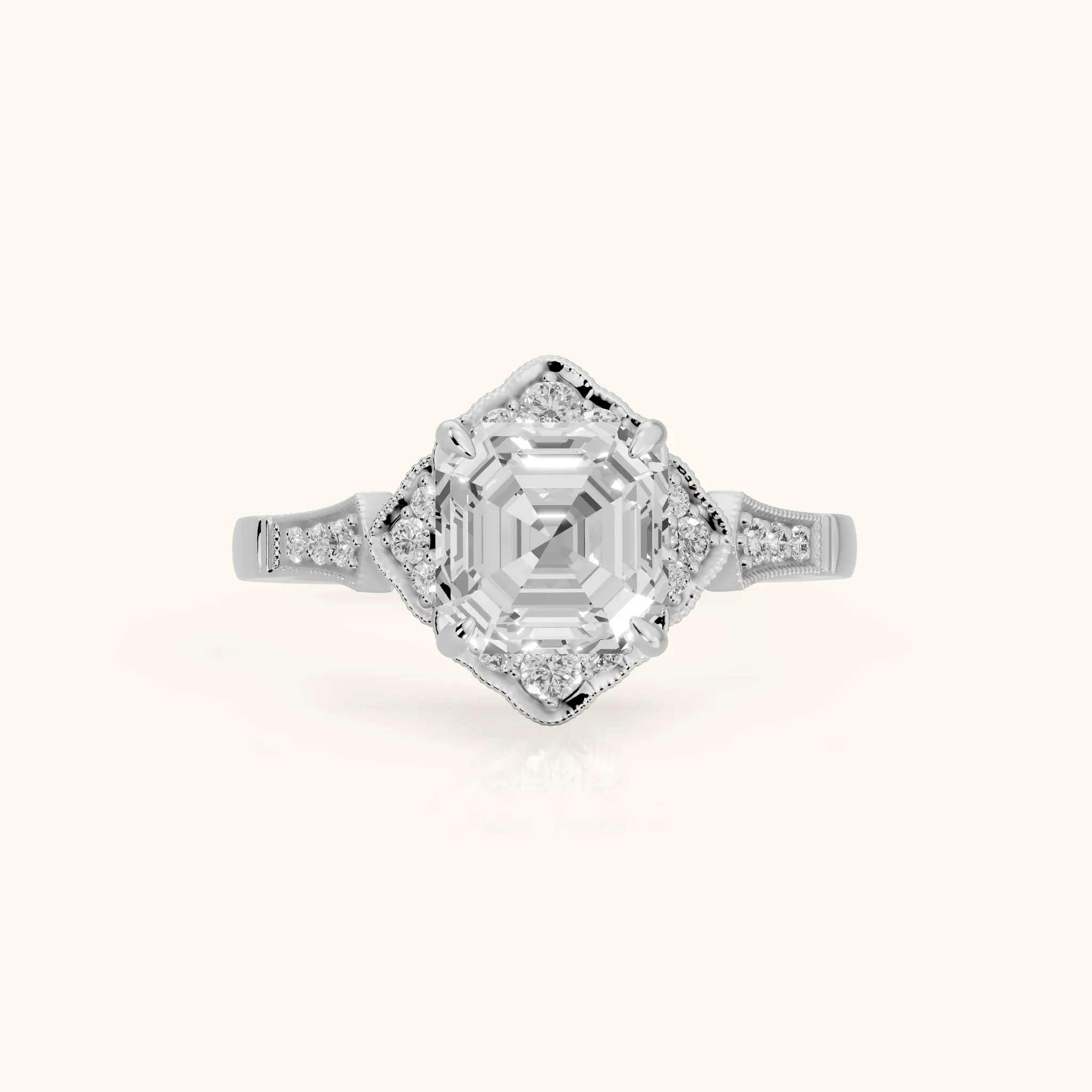Esther Milgrain Halo Asscher Diamond Engagement Ring in Silver — view 1