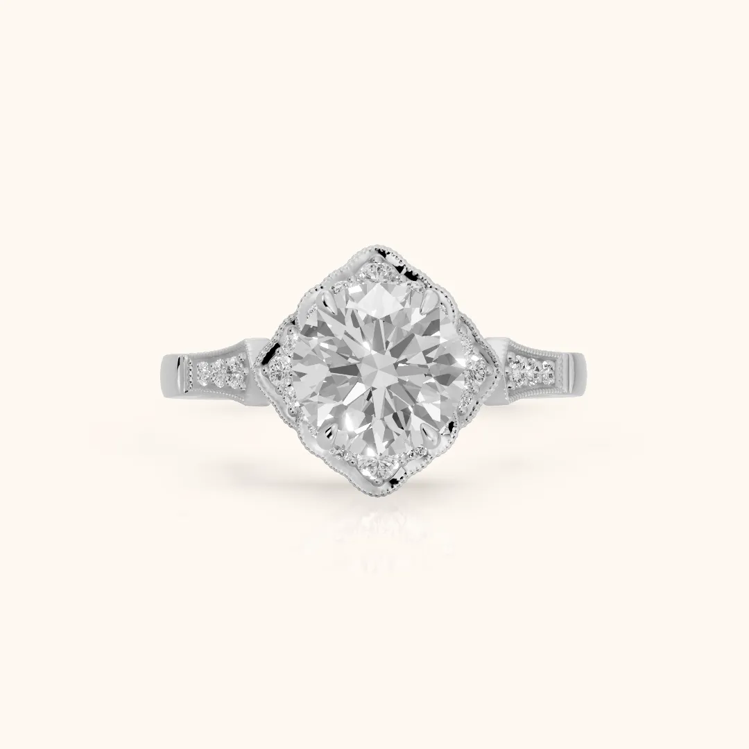 Esther Milgrain Halo Round Diamond Engagement Ring in White Gold — view 2