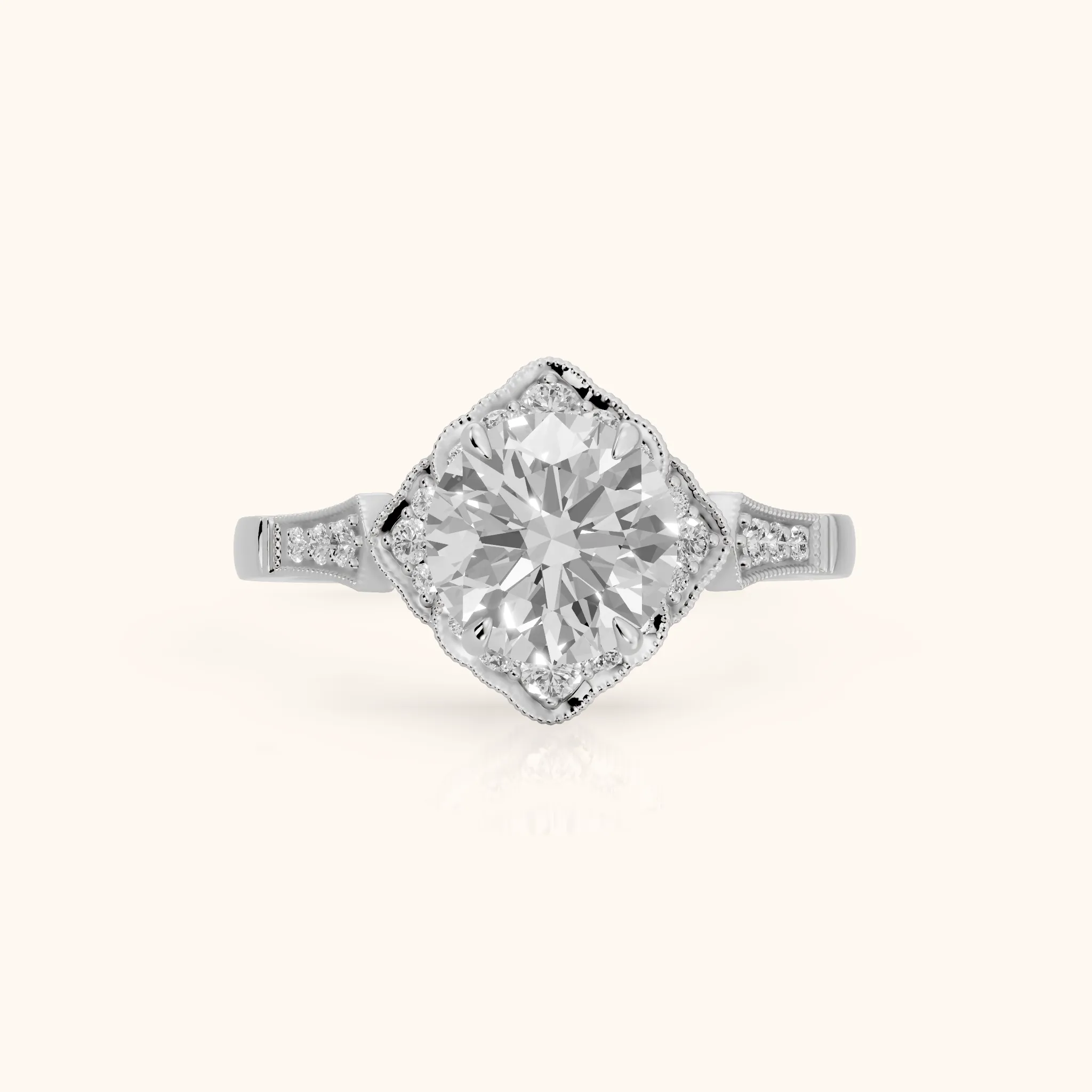 Esther Milgrain Halo Round Diamond Engagement Ring in White Gold — view 1
