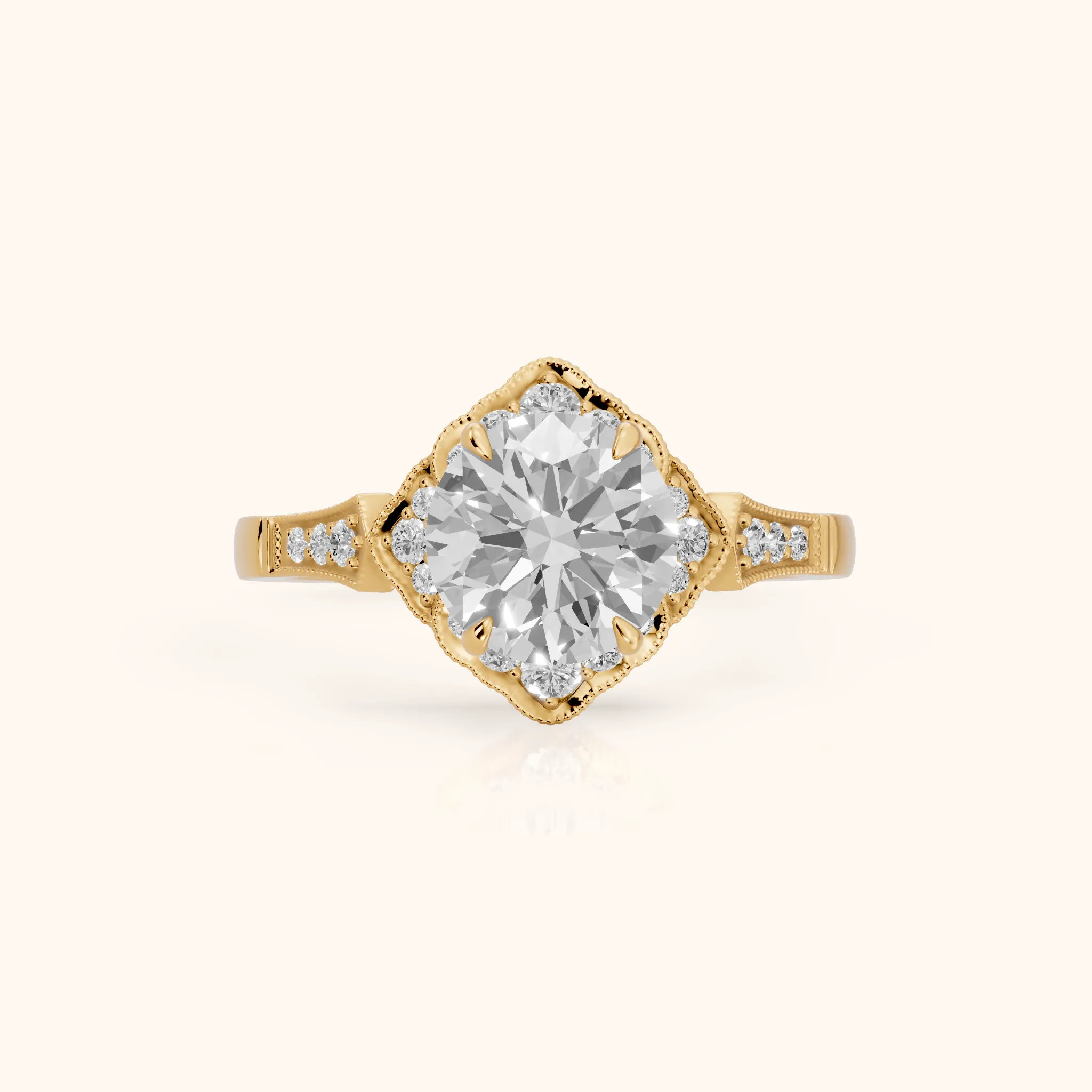Esther Milgrain Halo Round Diamond Engagement Ring in Yellow Gold — view 1