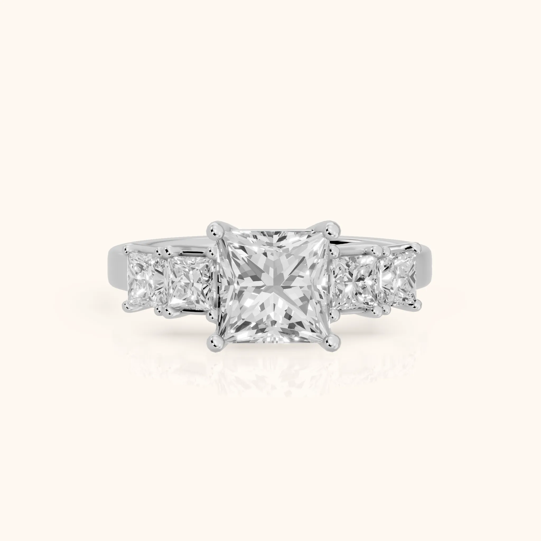 Greta Wide Band Five-Stone Princess Diamond Engagement Ring in White Gold — view 1